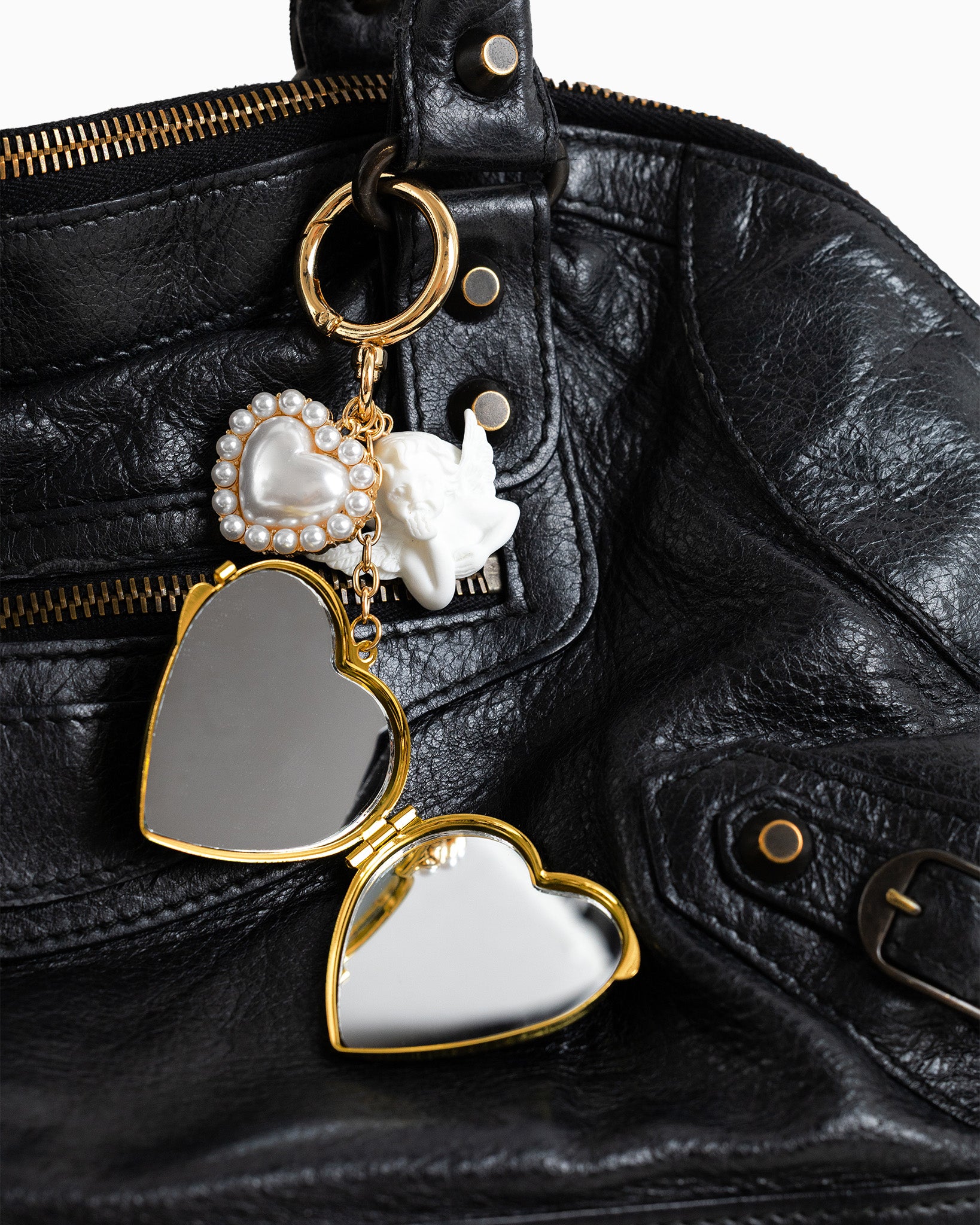 Angel Kiss Mirror Locket with Pearl Heart Bag Charm