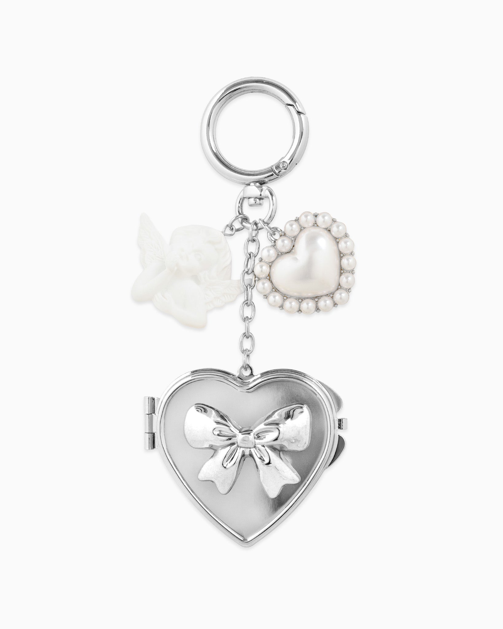 Angel Kiss Mirror Locket with Pearl Heart Bag Charm