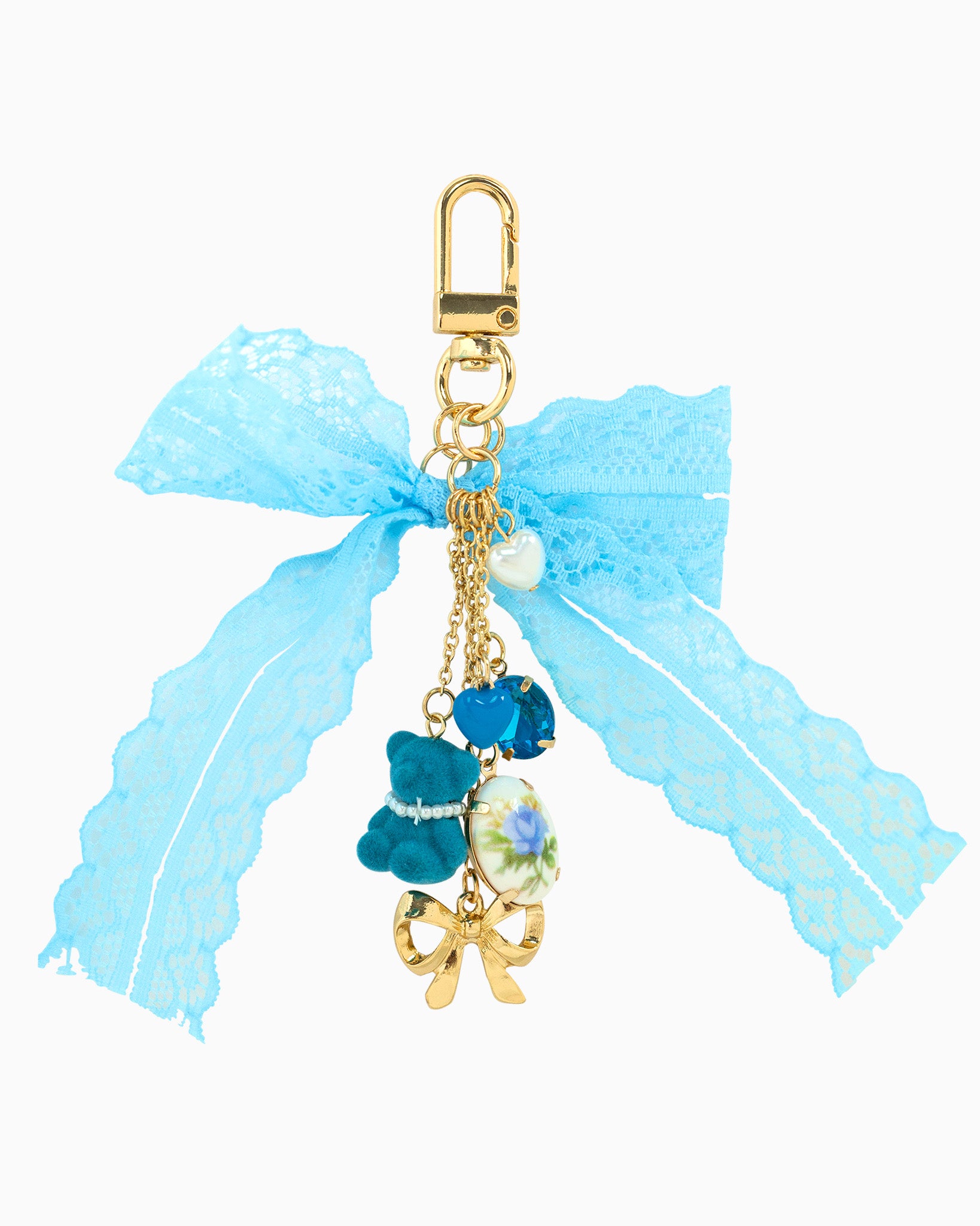 Blue Lace Bow Bear Rose Bag Charrm