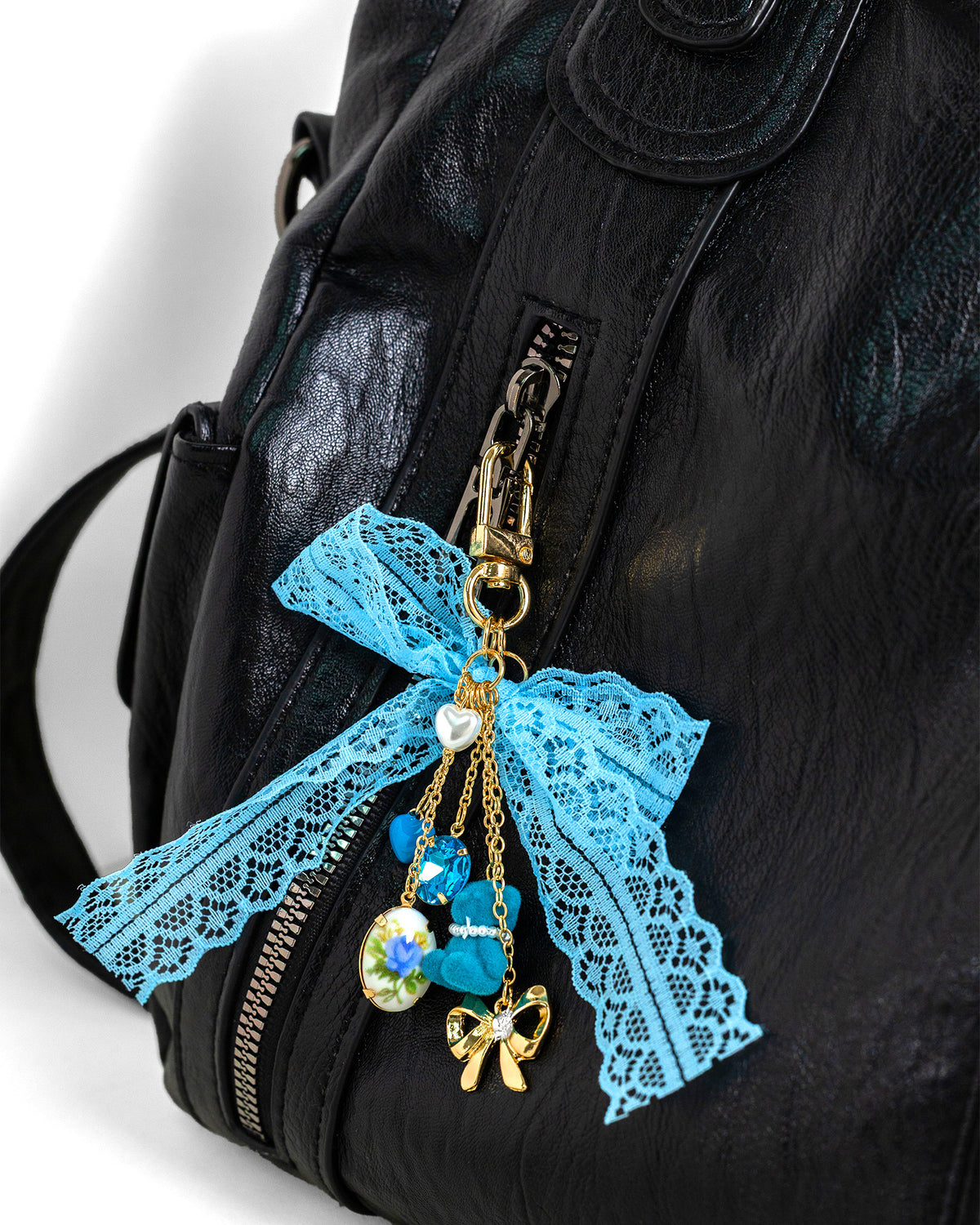 Blue Lace Bow Bear Rose Bag Charrm-3