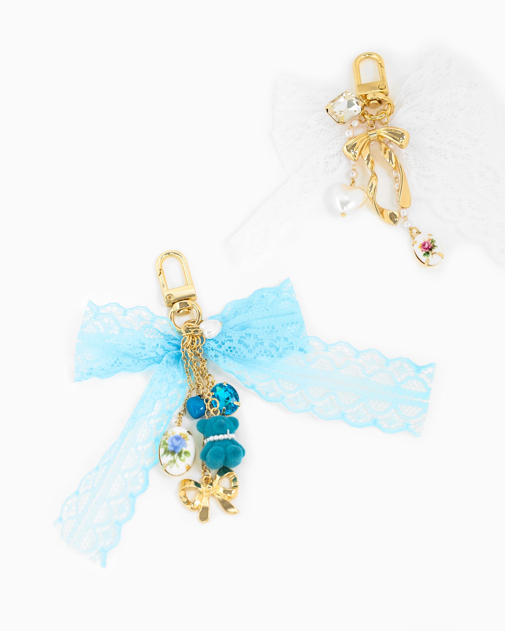 Lace Bow Rose Heart Bag Charm