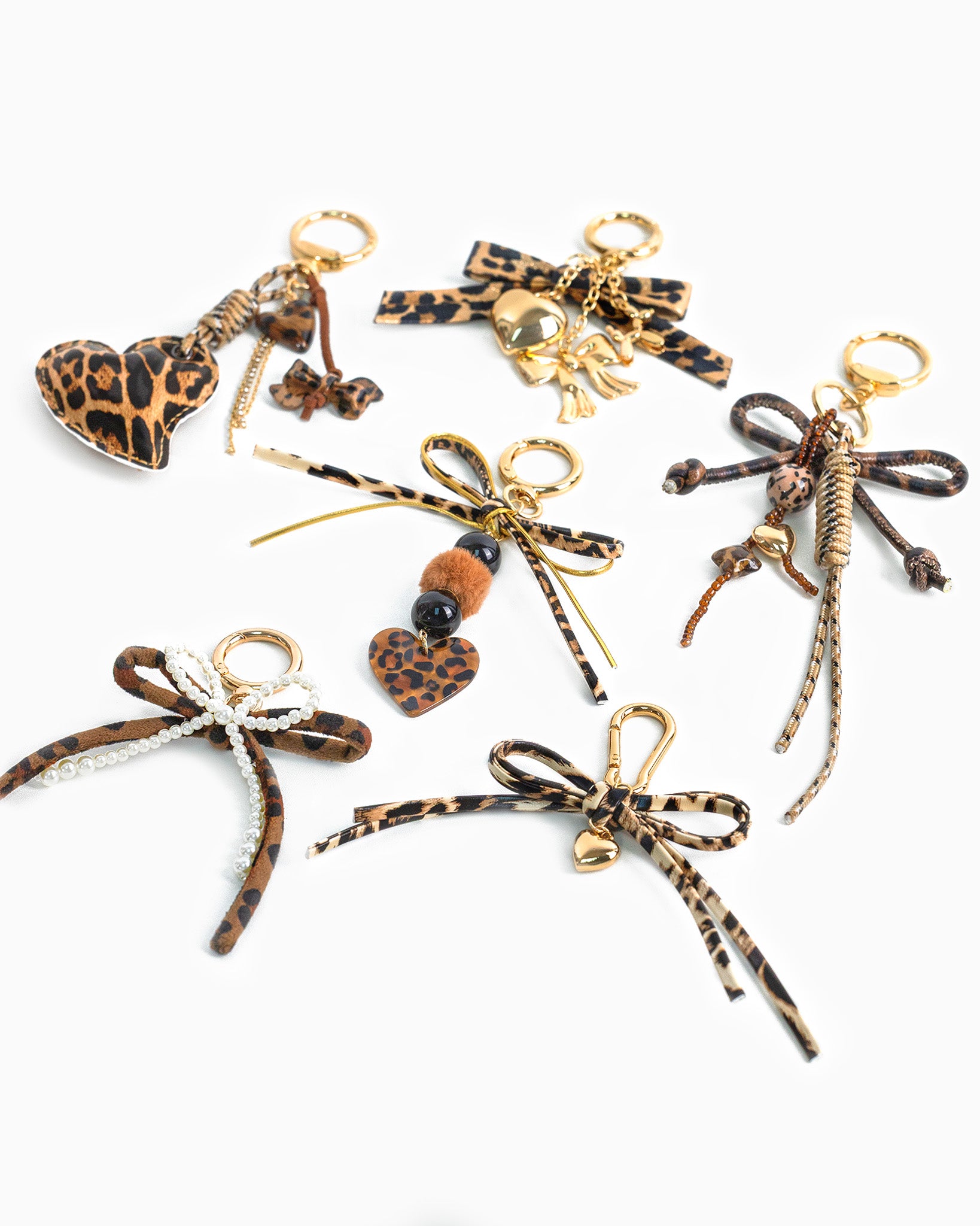 Leopard Leather Puffed Heart Rope Bag Charm