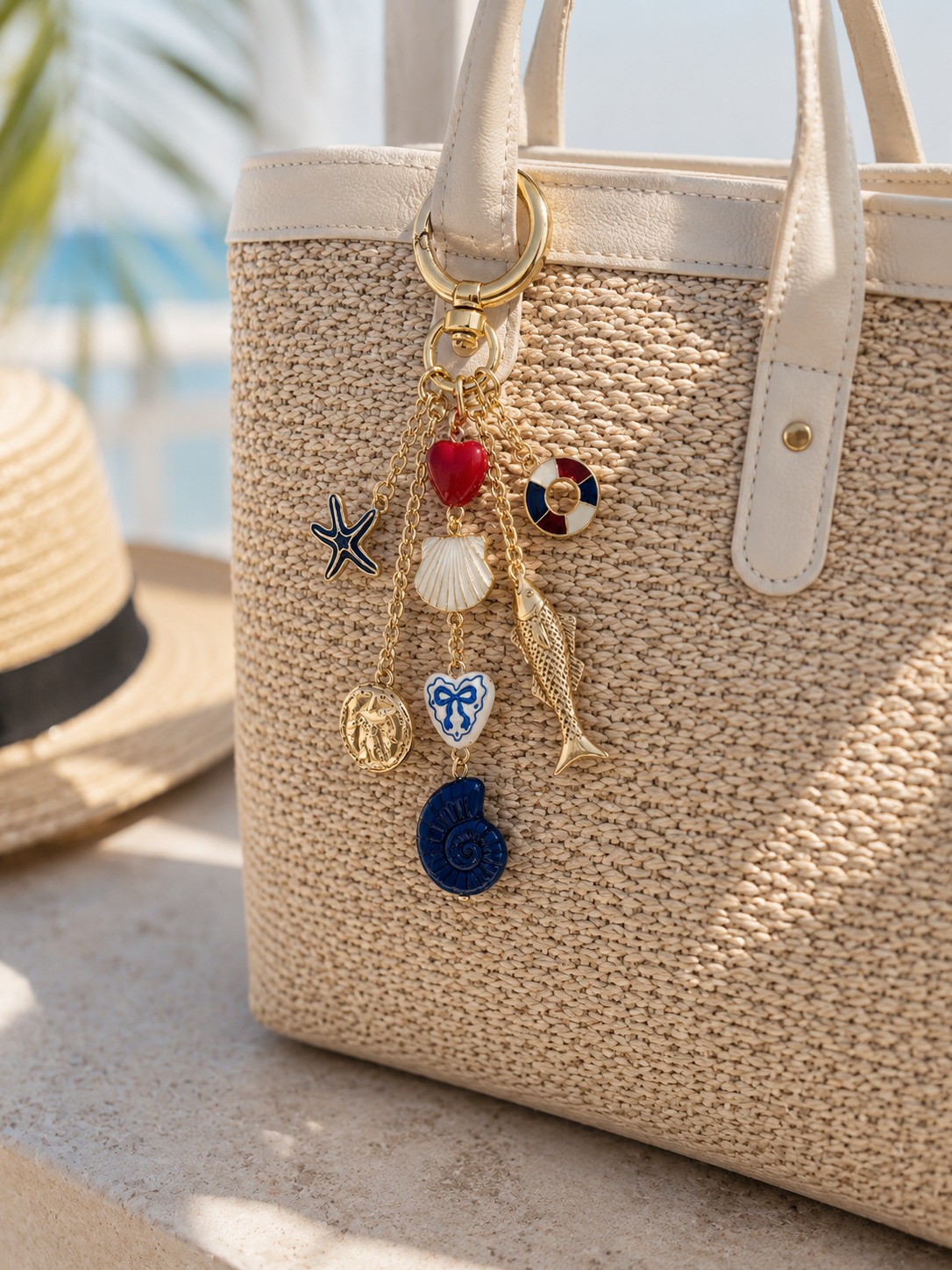 Coastal Ceramic Fish And Shell Bag Charm Key Chain