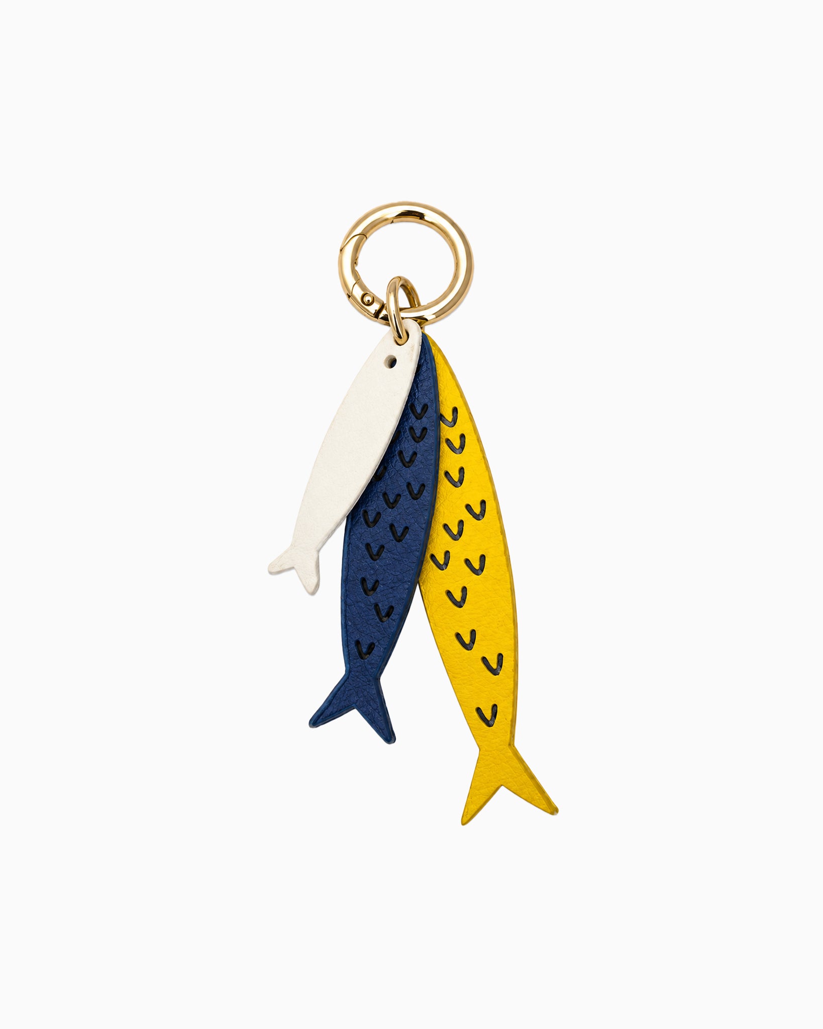 Coastal Triple Fish Leather Bag Charm Key Chain