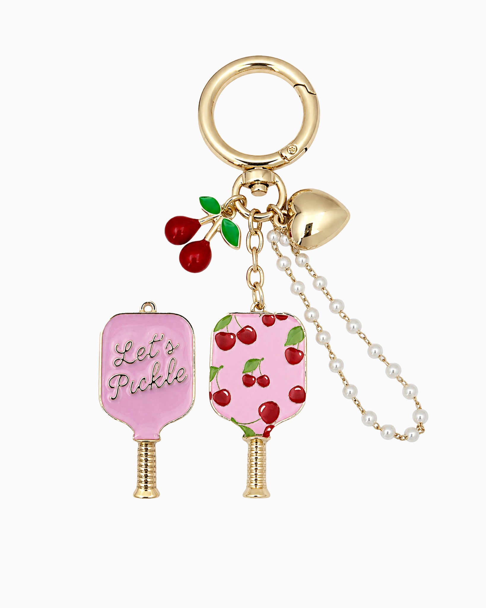 Cherry Pickleball Paddle Fruit Bag Charm Keychain