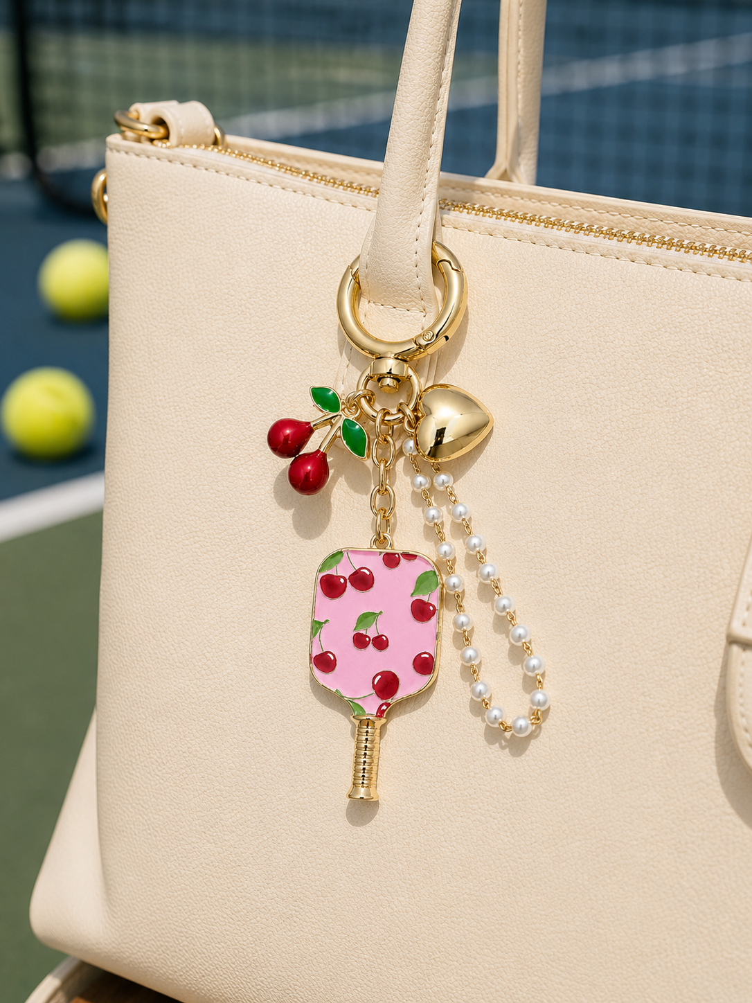 Cherry Pickleball Paddle Fruit Bag Charm Keychain