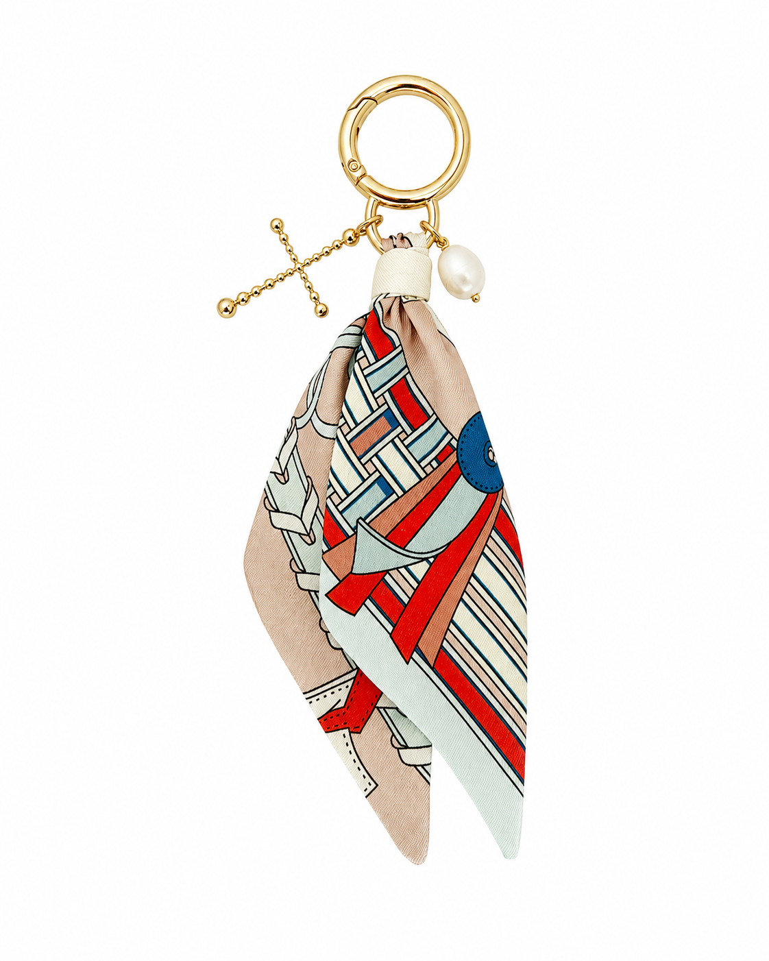 Scarf Cross Freshwater Pearl Bag Charm Key Chain-2