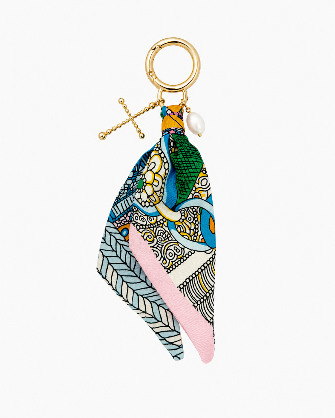 Scarf Cross Freshwater Pearl Bag Charm Key Chain-3