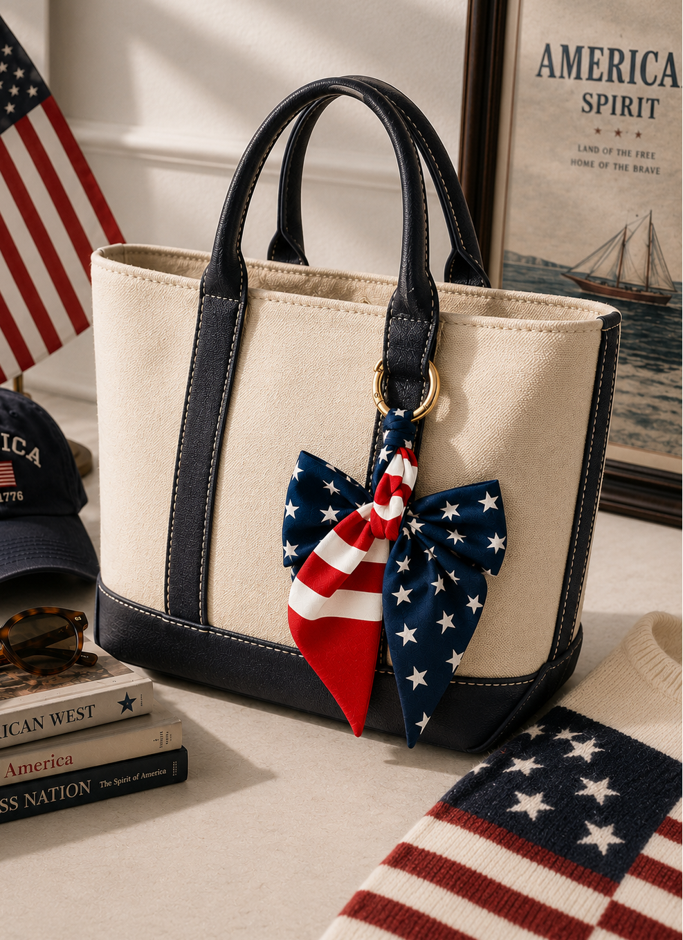Americana Bow Scarf Bag Charm Keychain