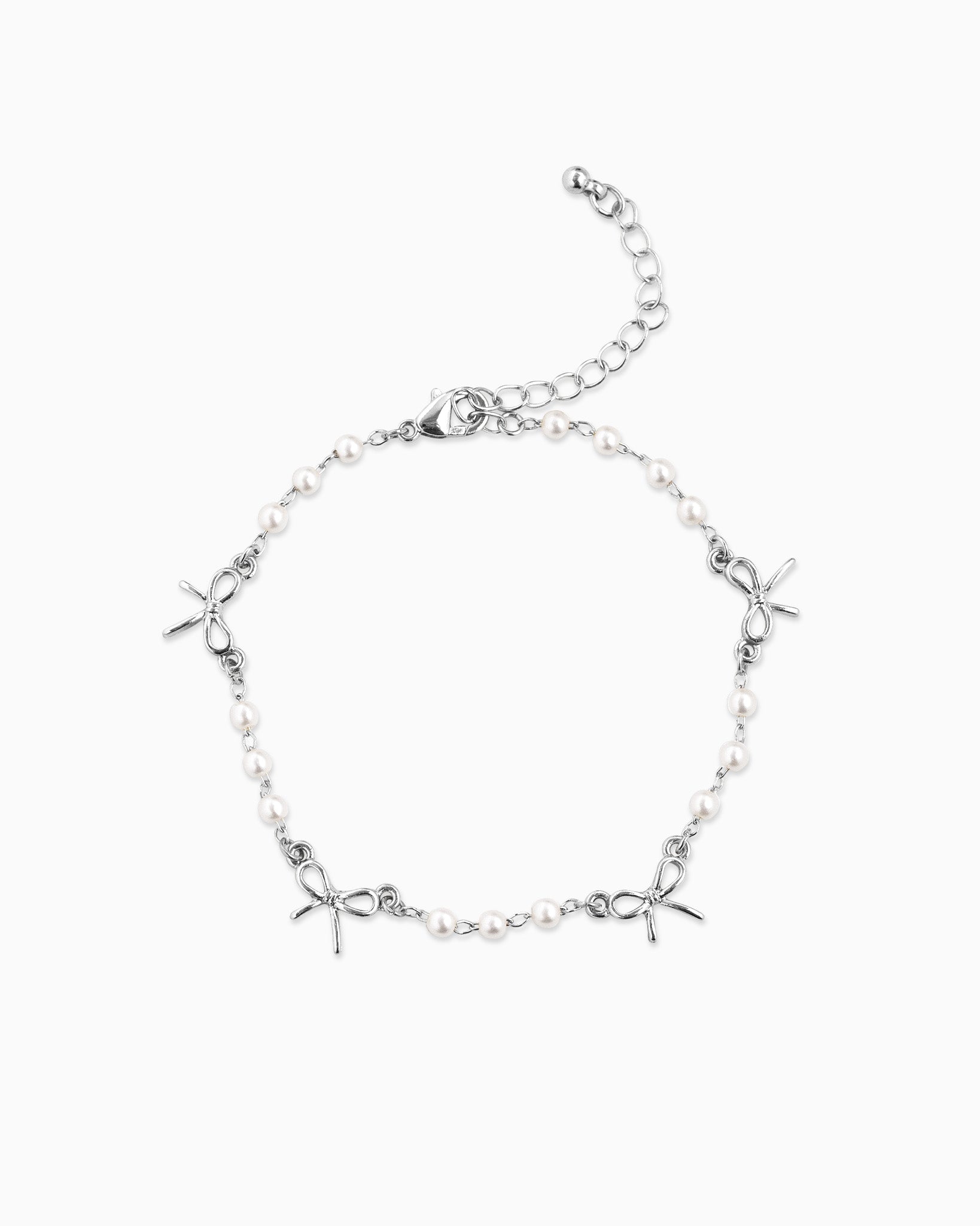 Skinny Bow Acrylic Pearl Link Station Chain Bracelet-4