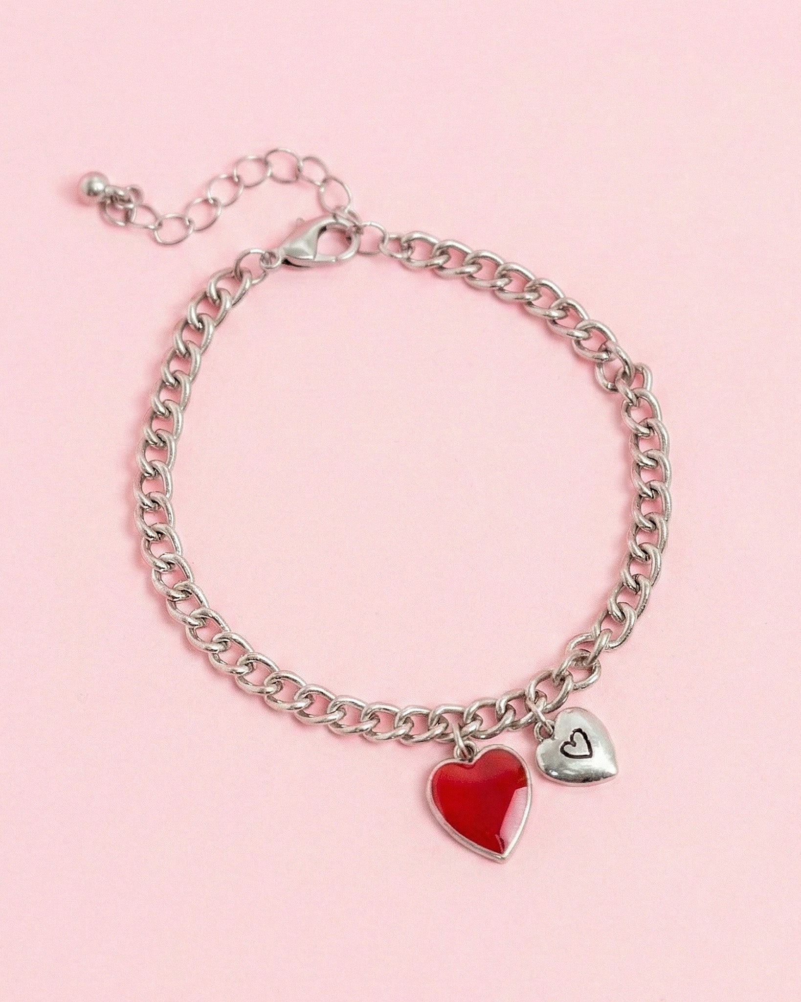 Vintage Double Heart Charm Chain Bracelet