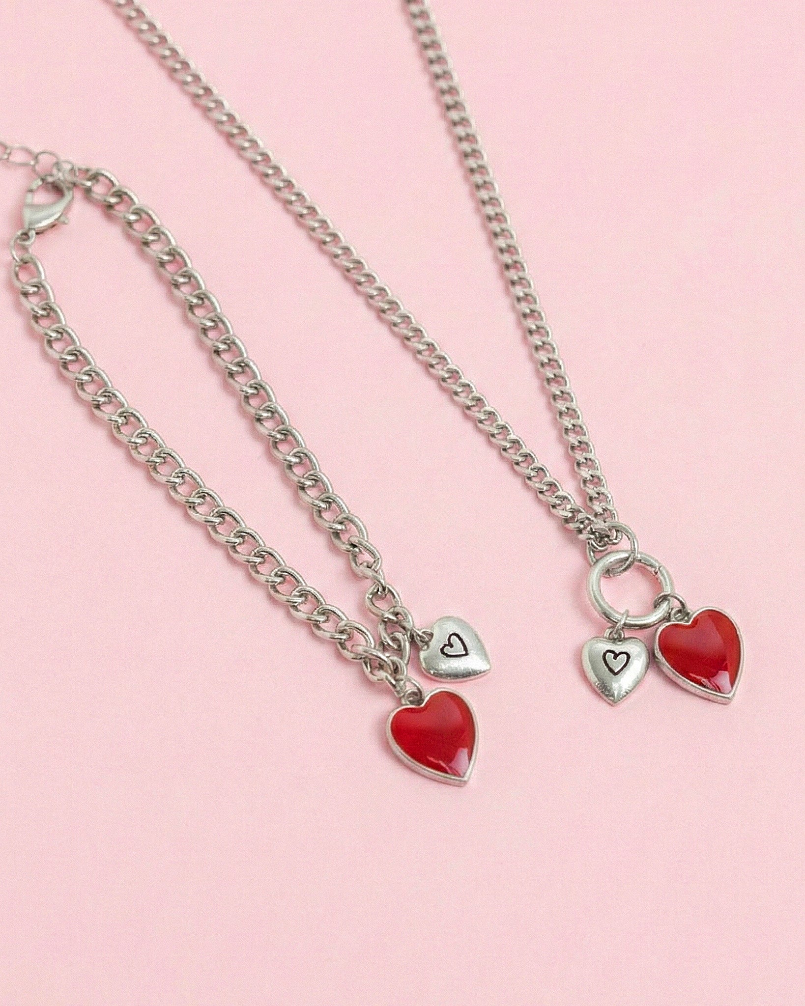 Vintage Double Heart Charm Chain Bracelet