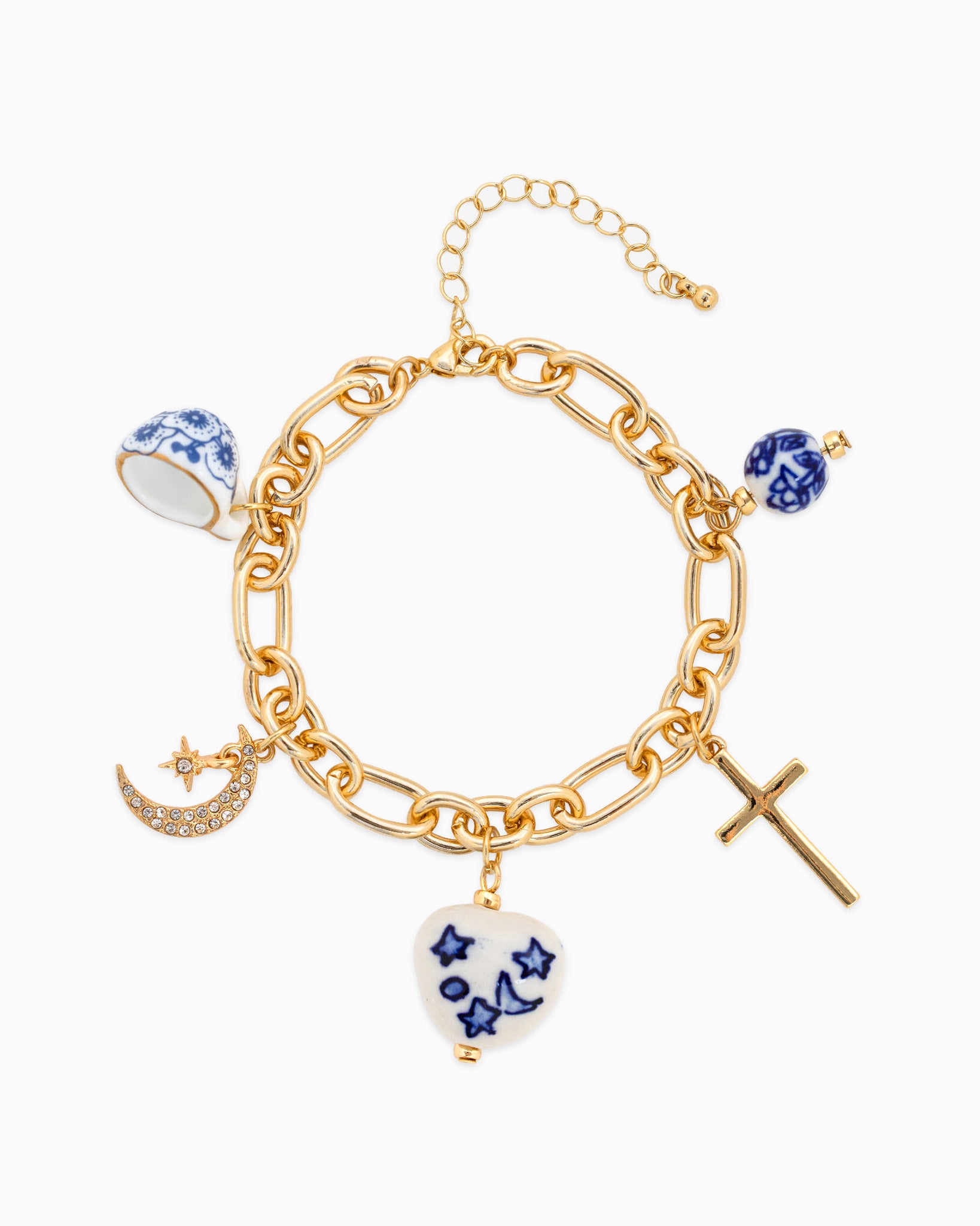 Celestial Ceramic Heart Cross Bracelet