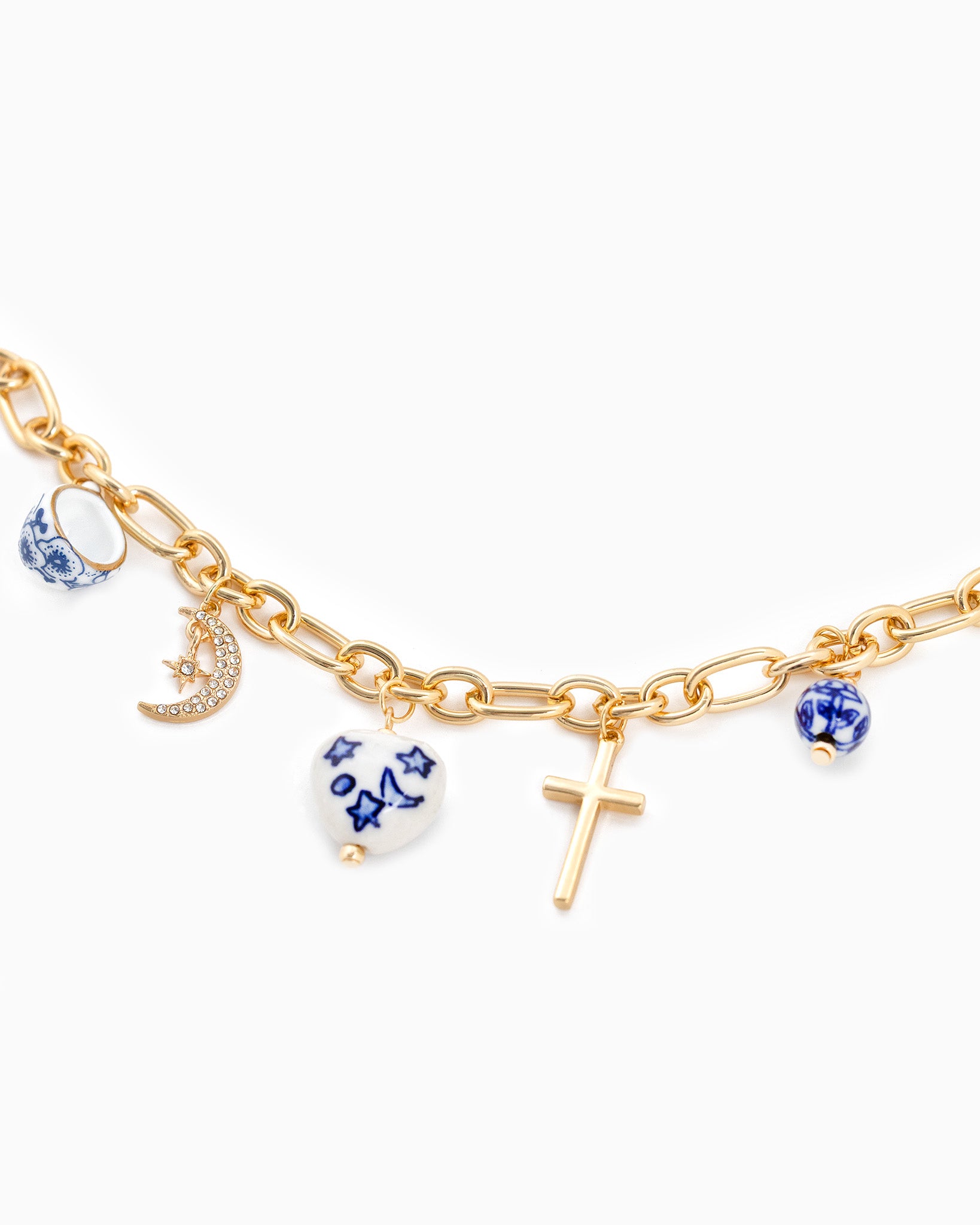 Celestial Ceramic Heart Cross Bracelet