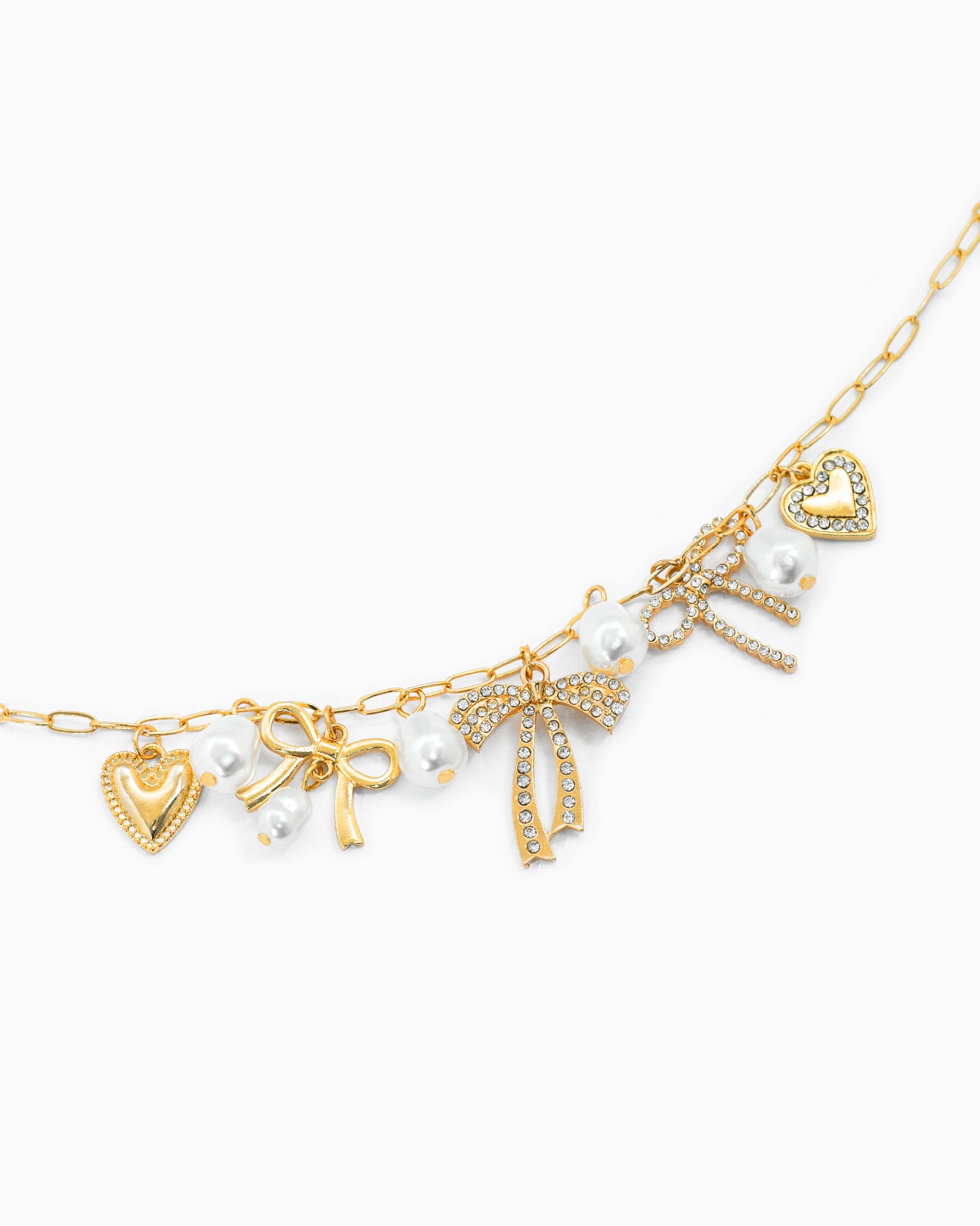 Multi Pearl Bow Charm Bracelet