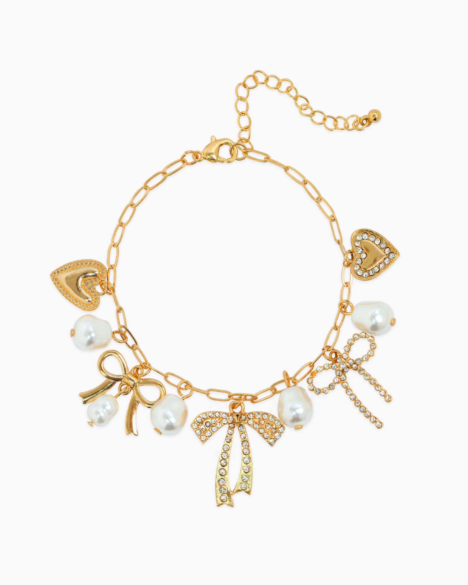 Multi Pearl Bow Charm Bracelet