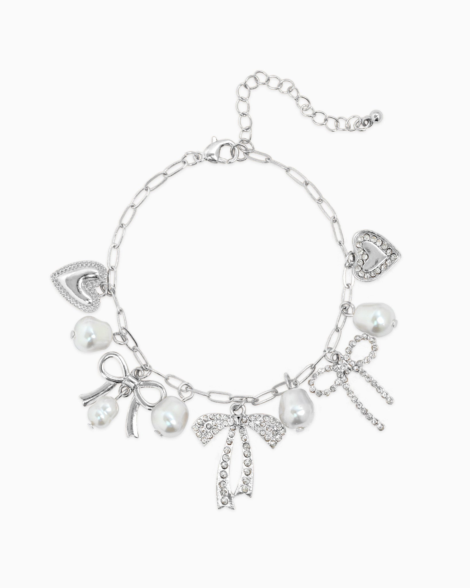 Multi Pearl Bow Charm Bracelet
