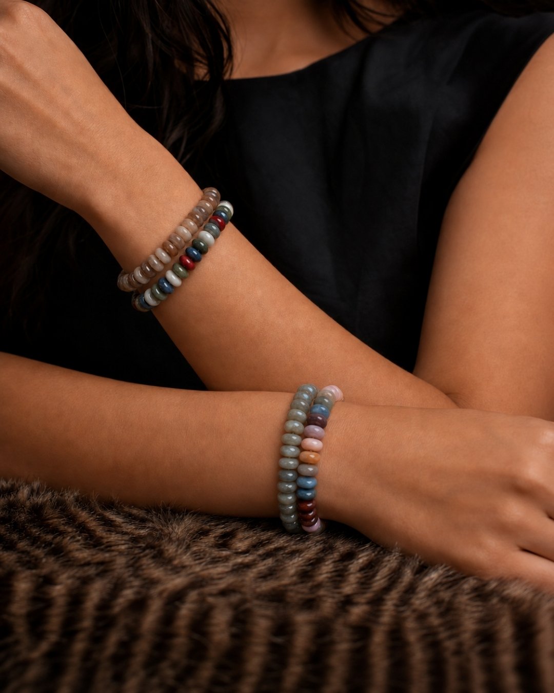 Autumn Wide Disc Marble Beaded Stretch Bracelets-6