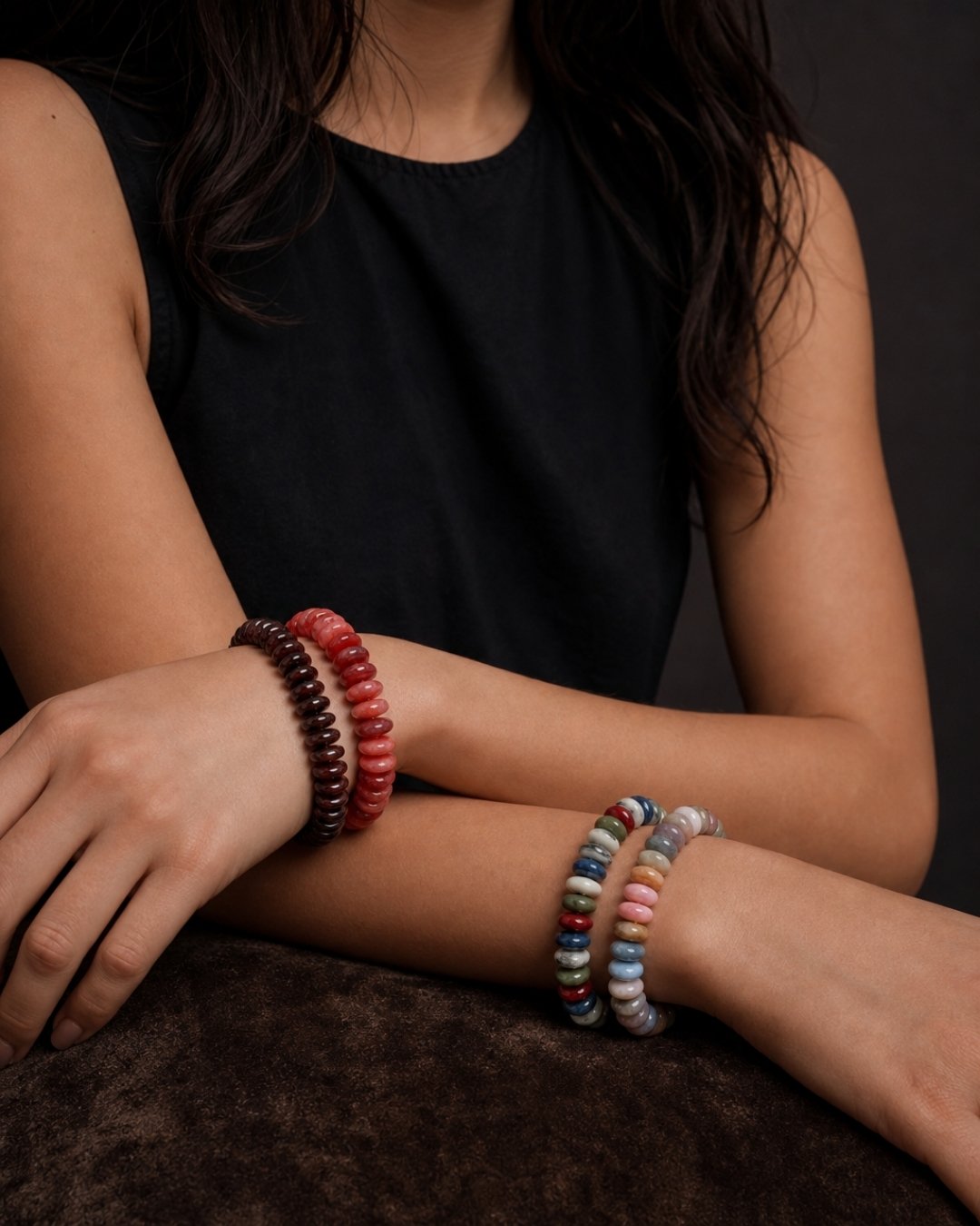 Autumn Wide Disc Marble Beaded Stretch Bracelets