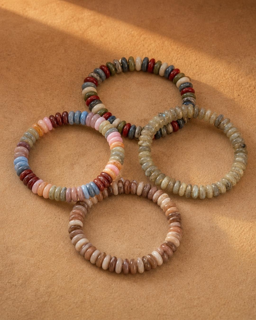 Autumn Wide Disc Marble Beaded Stretch Bracelets-16