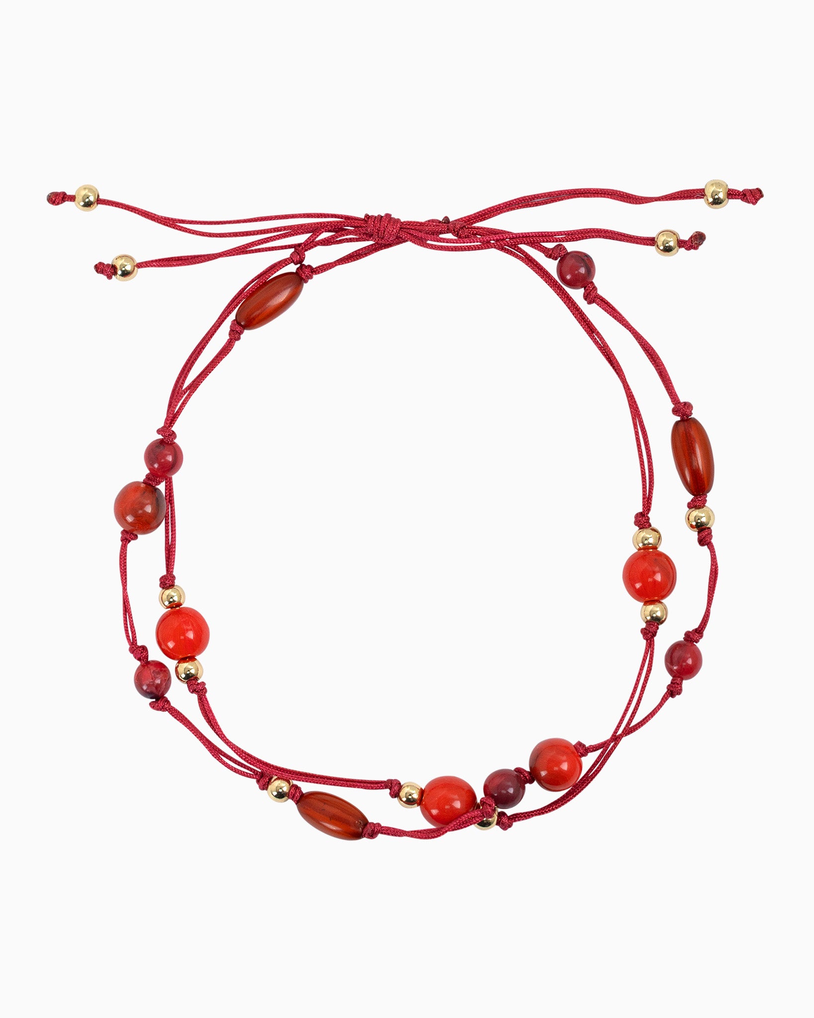 Pull Tie Knotted Cord Marbled Bead Bracelet Set 