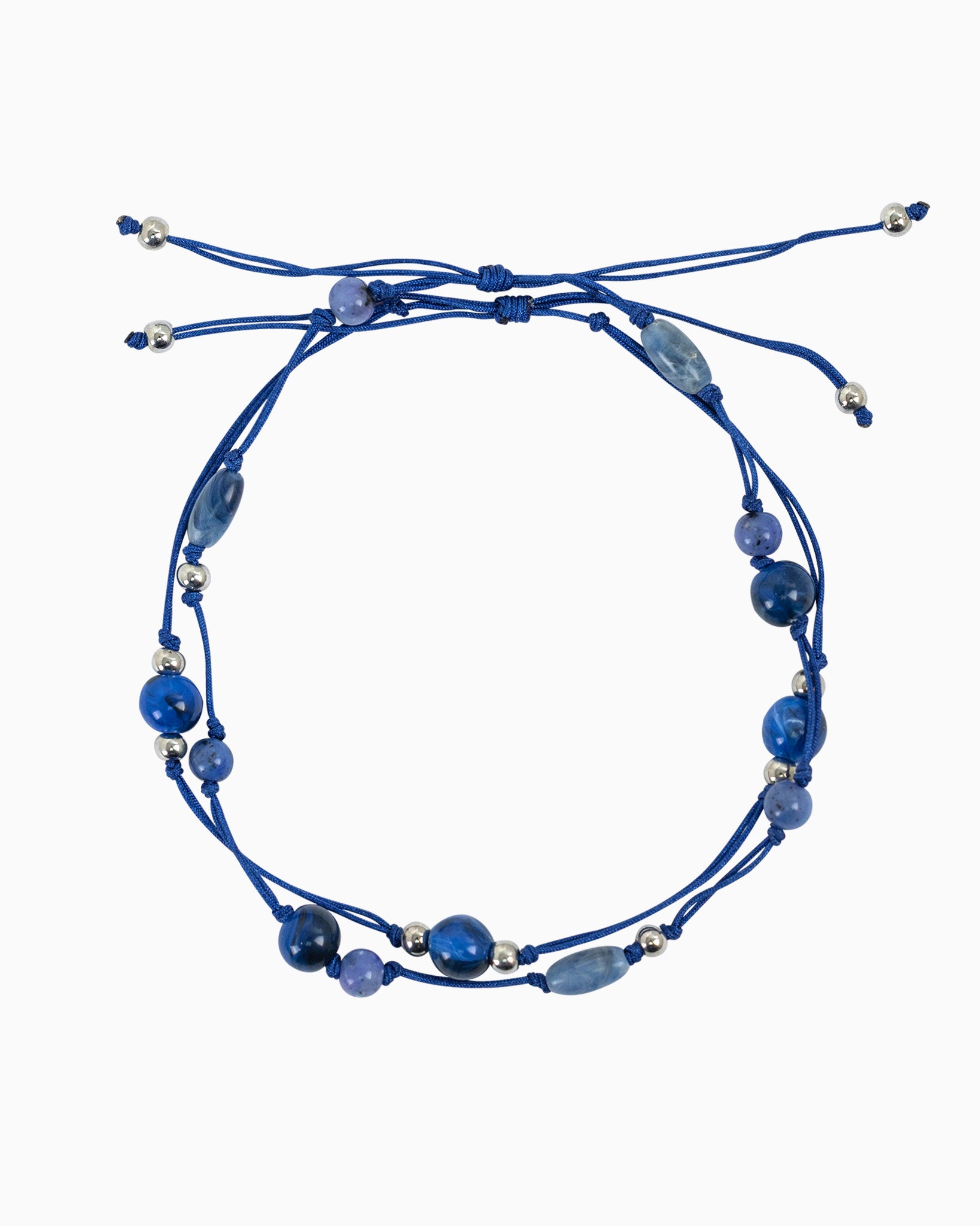 Pull Tie Knotted Cord Marbled Bead Bracelet Set – Navy