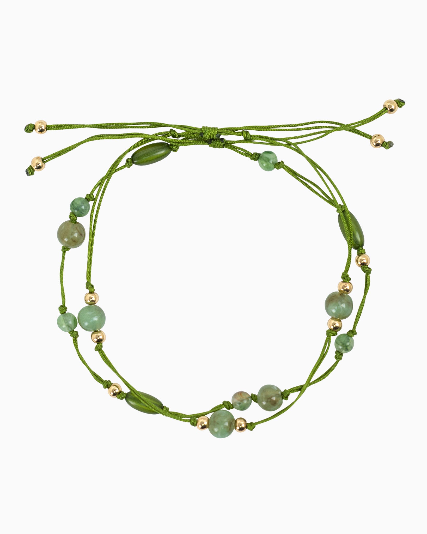 Pull Tie Knotted Cord Marbled Bead Bracelet Set 