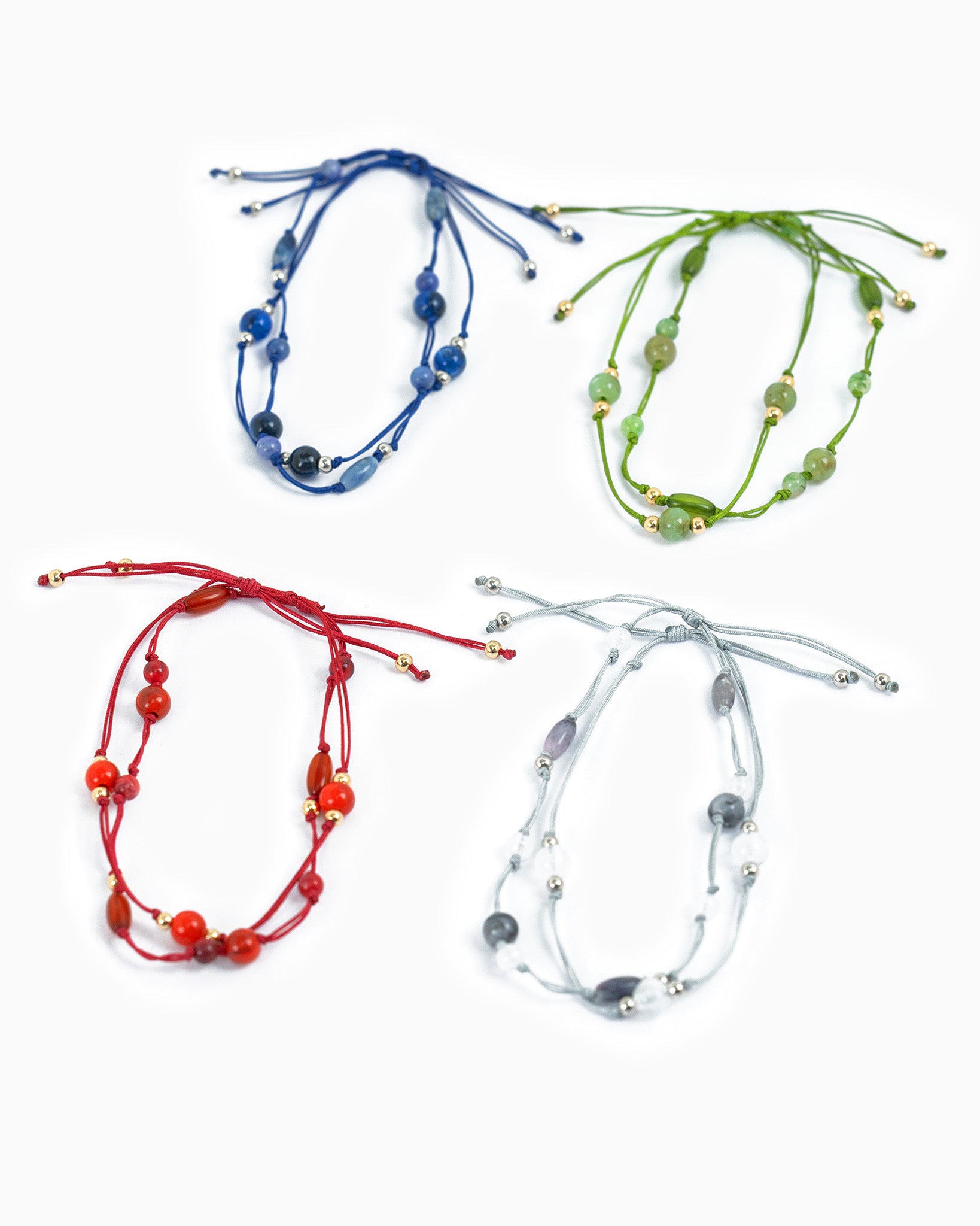 Pull Tie Knotted Cord Marbled Bead Bracelet Set – stacked detail