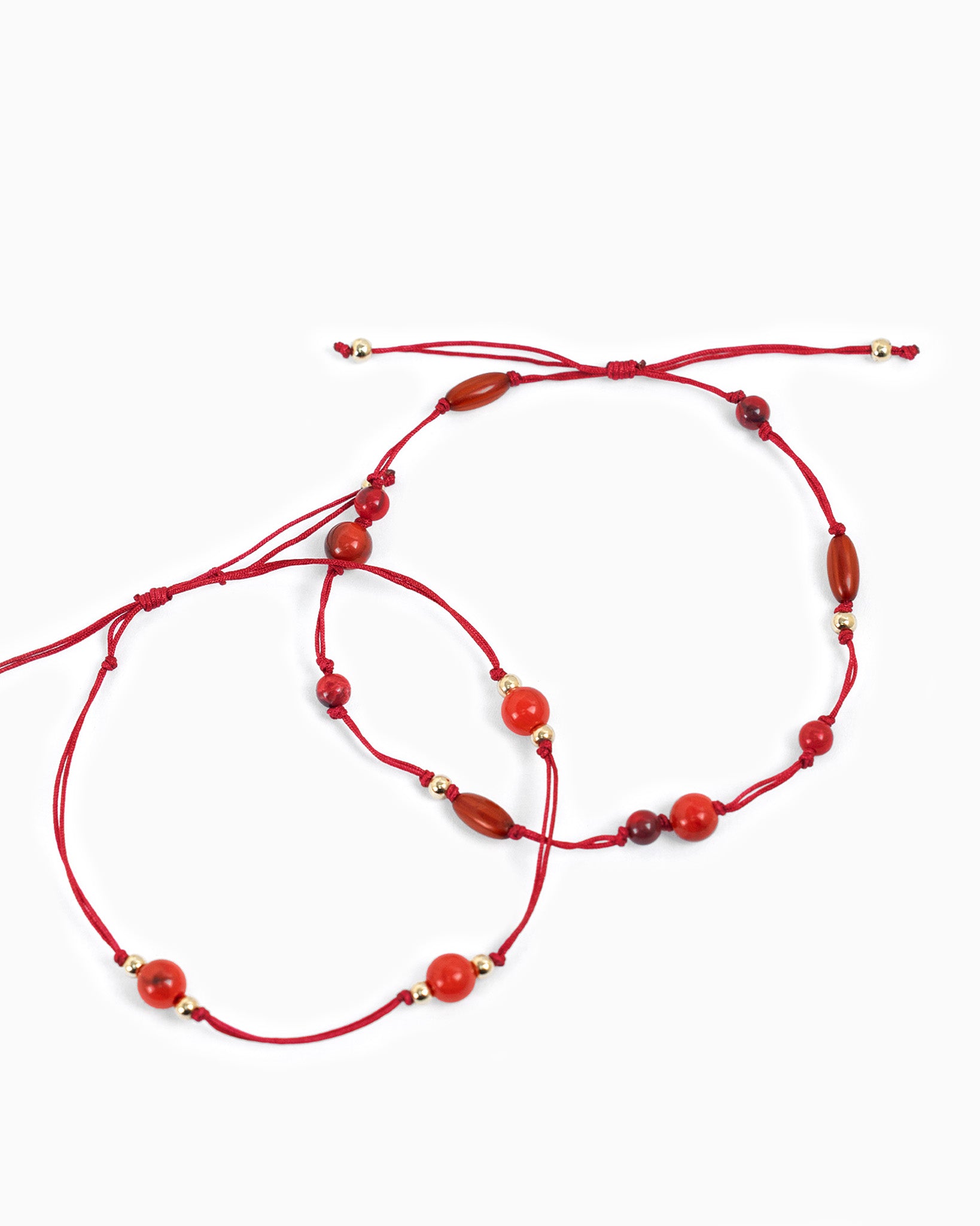 Pull Tie Knotted Cord Marbled Bead Bracelet Set