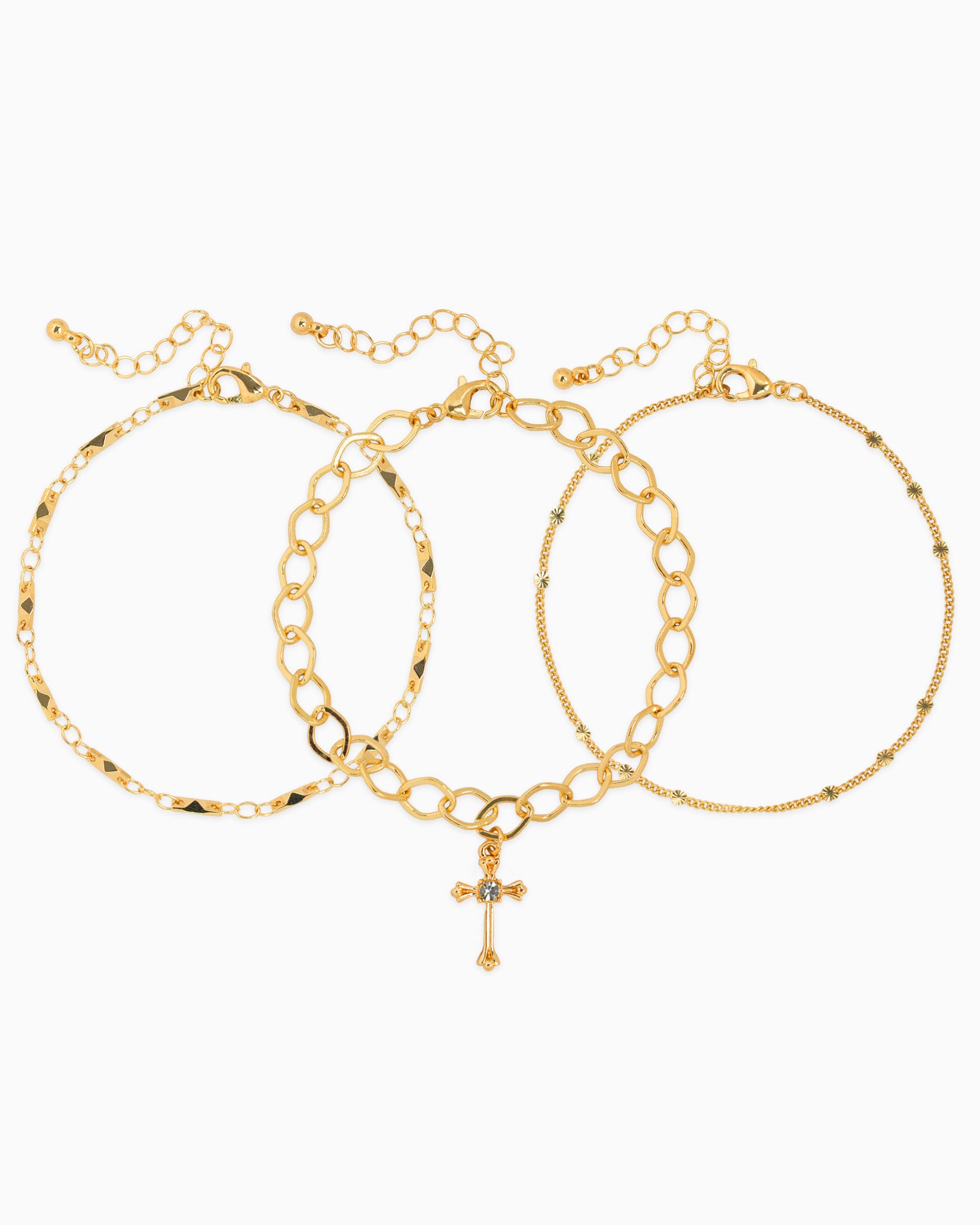 Link Cross Accent Bracelets Set of 3