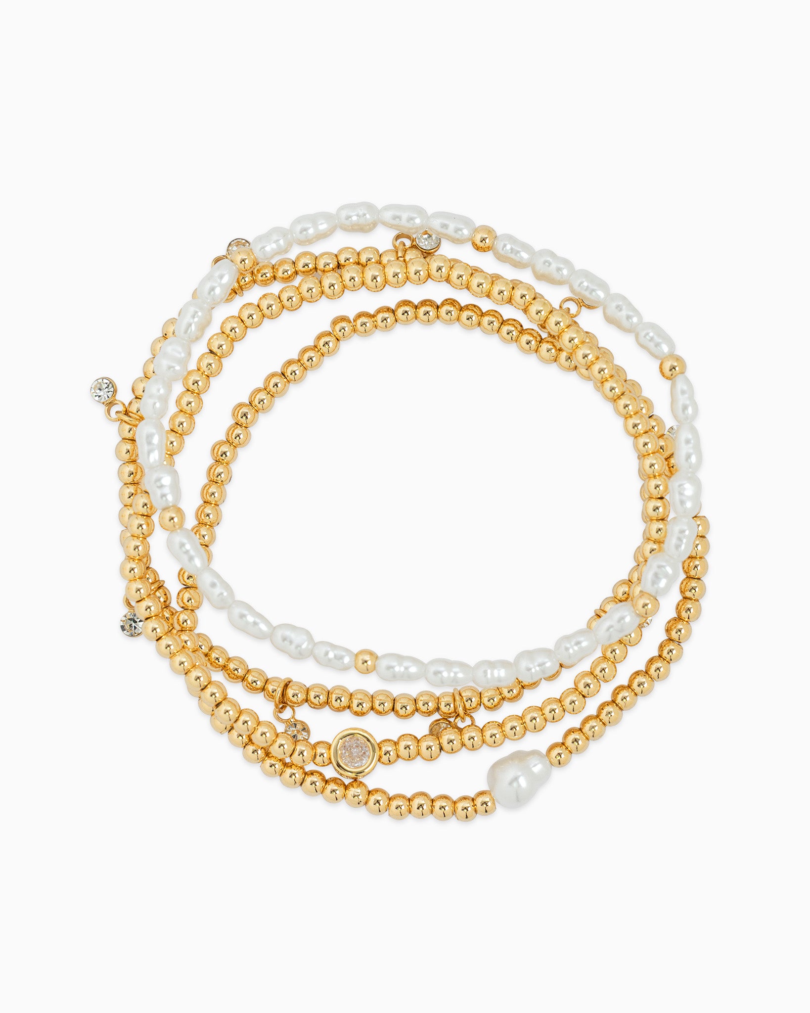 Pearl CZ Multi Bead Stretch Bracelet Set of 5