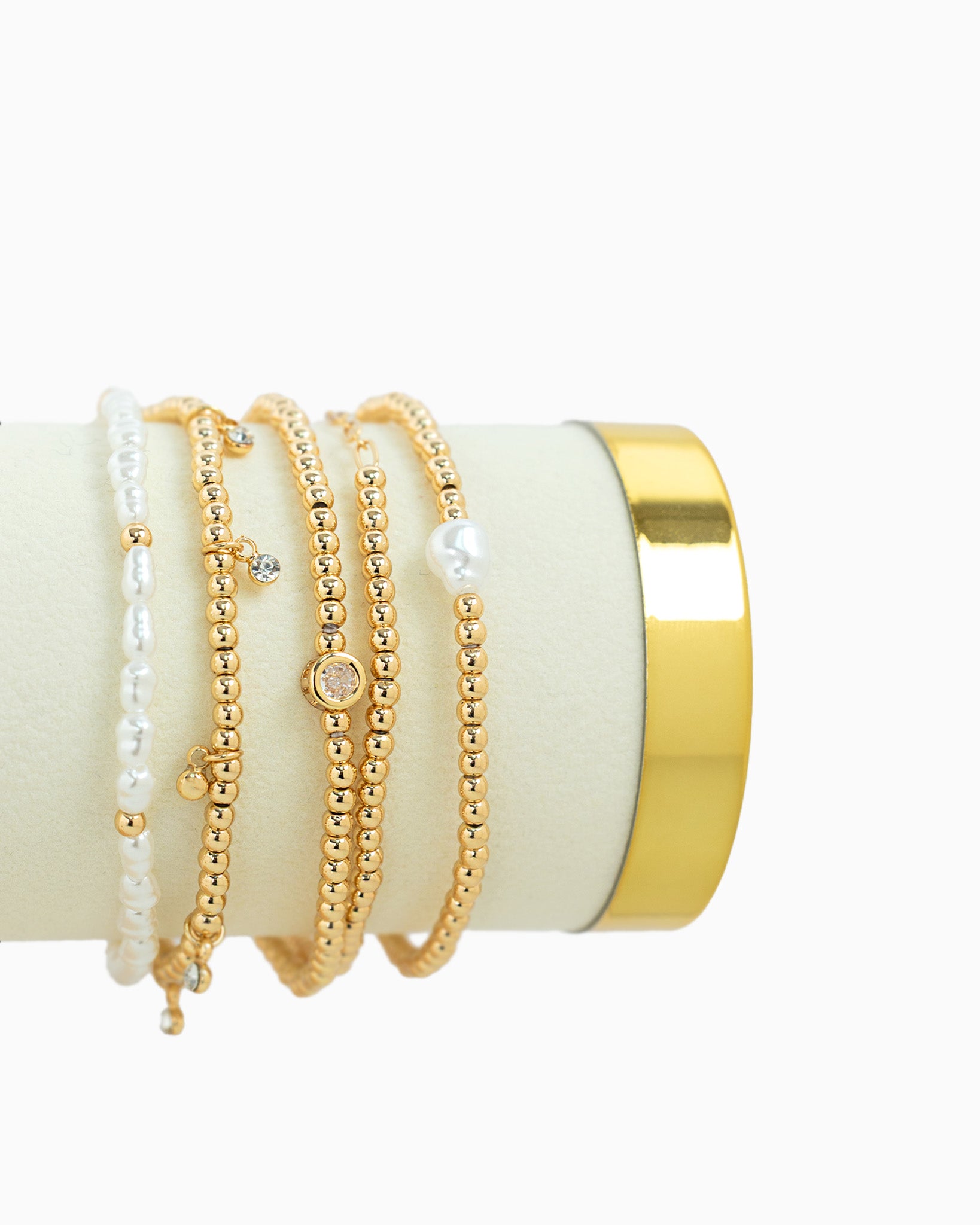 Pearl CZ Multi Bead Stretch Bracelet Set of 5