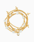 Cross Stone Pearl Multi Stretch Bracelet Set of 5