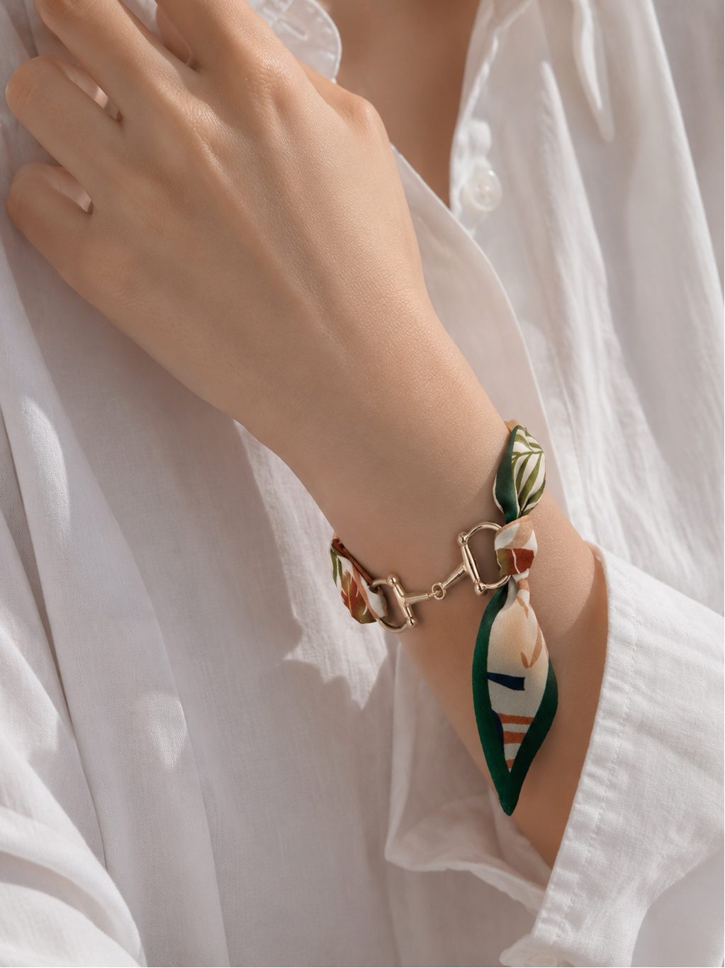 Horsebit Link Scarf Bracelet – styled on wrist