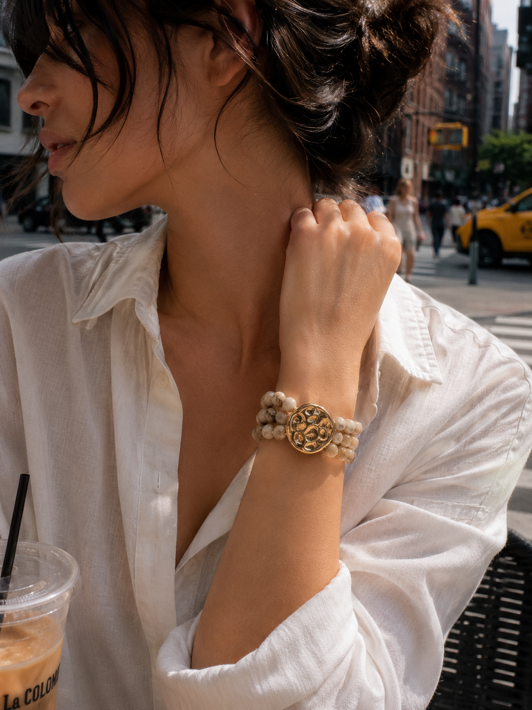 Organic Marbled Bead Layered Statement Bracelet-1