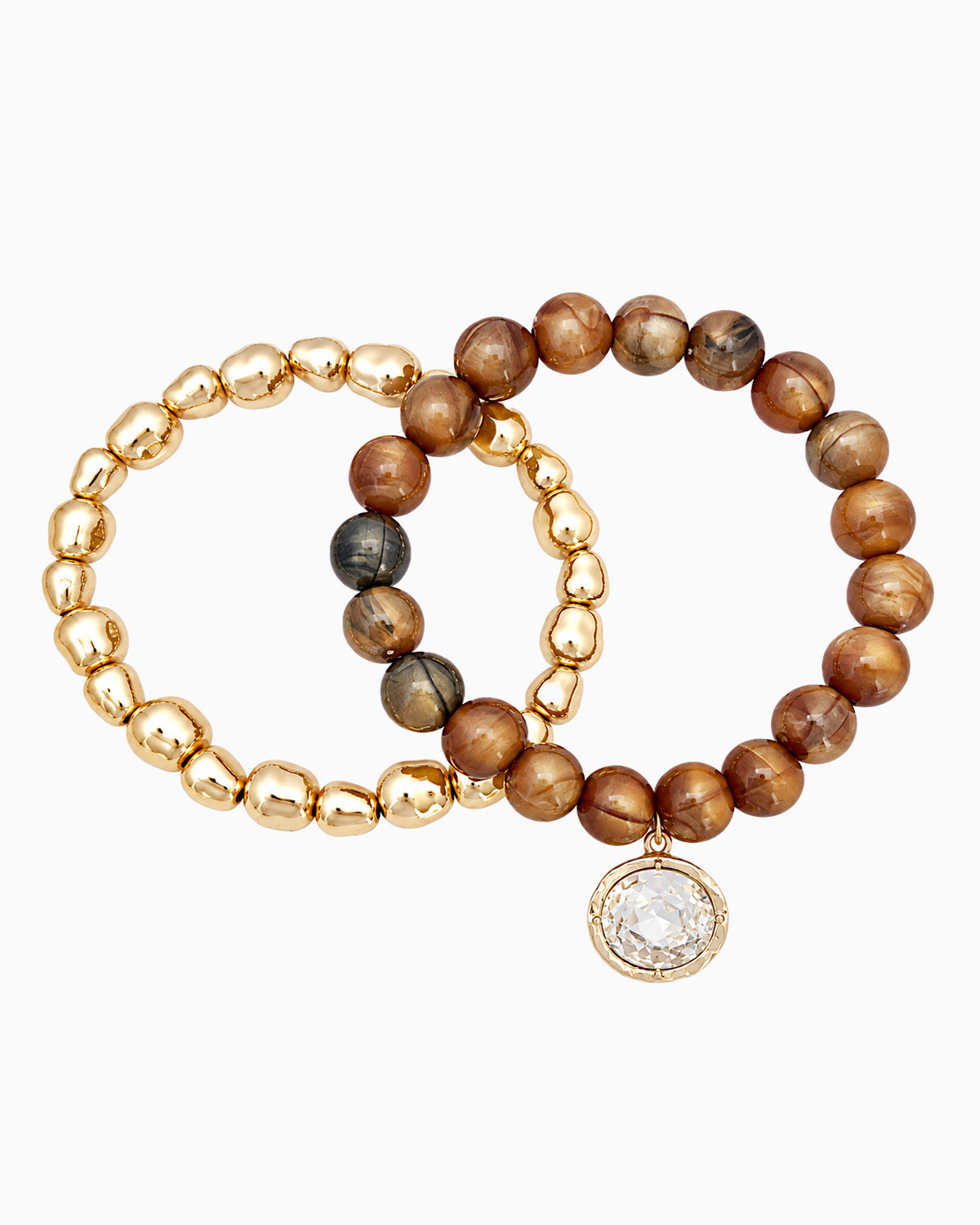Marbled Bead Crystal Pendant Stretch Bracelet Set-4