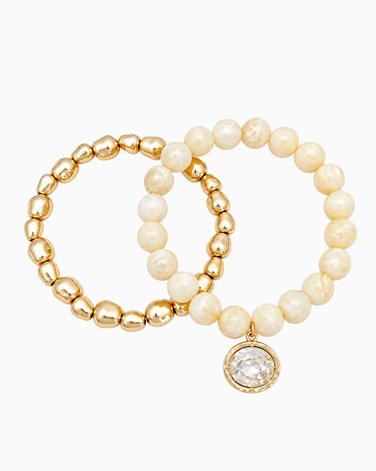 Marbled Bead Crystal Pendant Stretch Bracelet Set-5