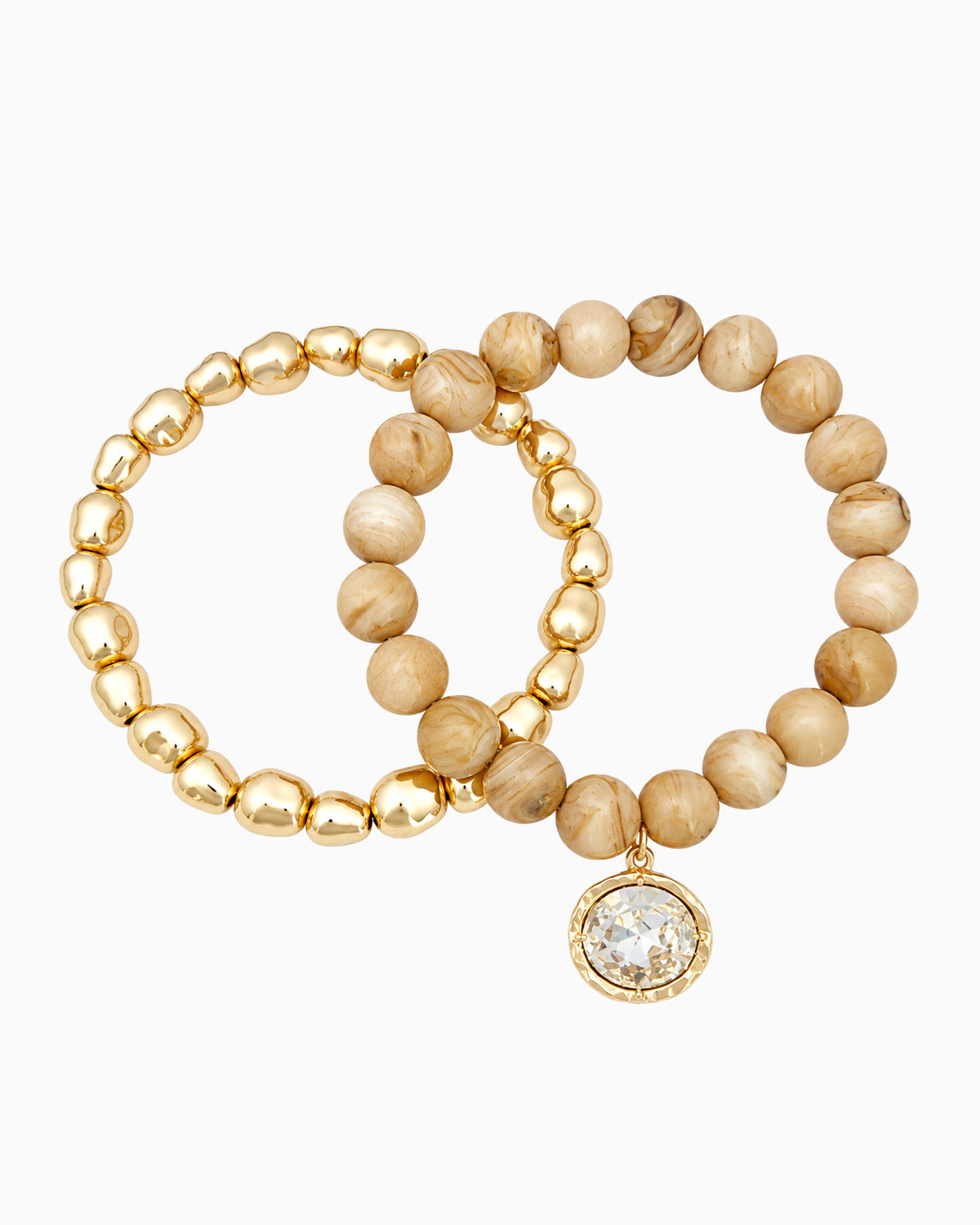 Marbled Bead Crystal Pendant Stretch Bracelet Set-6
