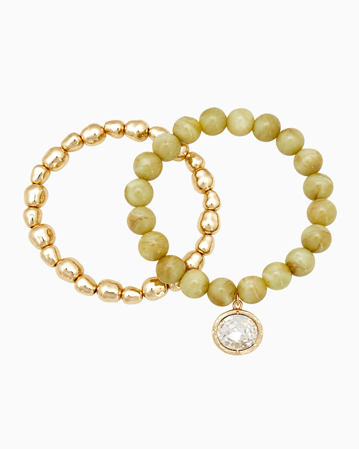 Marbled Bead Crystal Pendant Stretch Bracelet Set-2