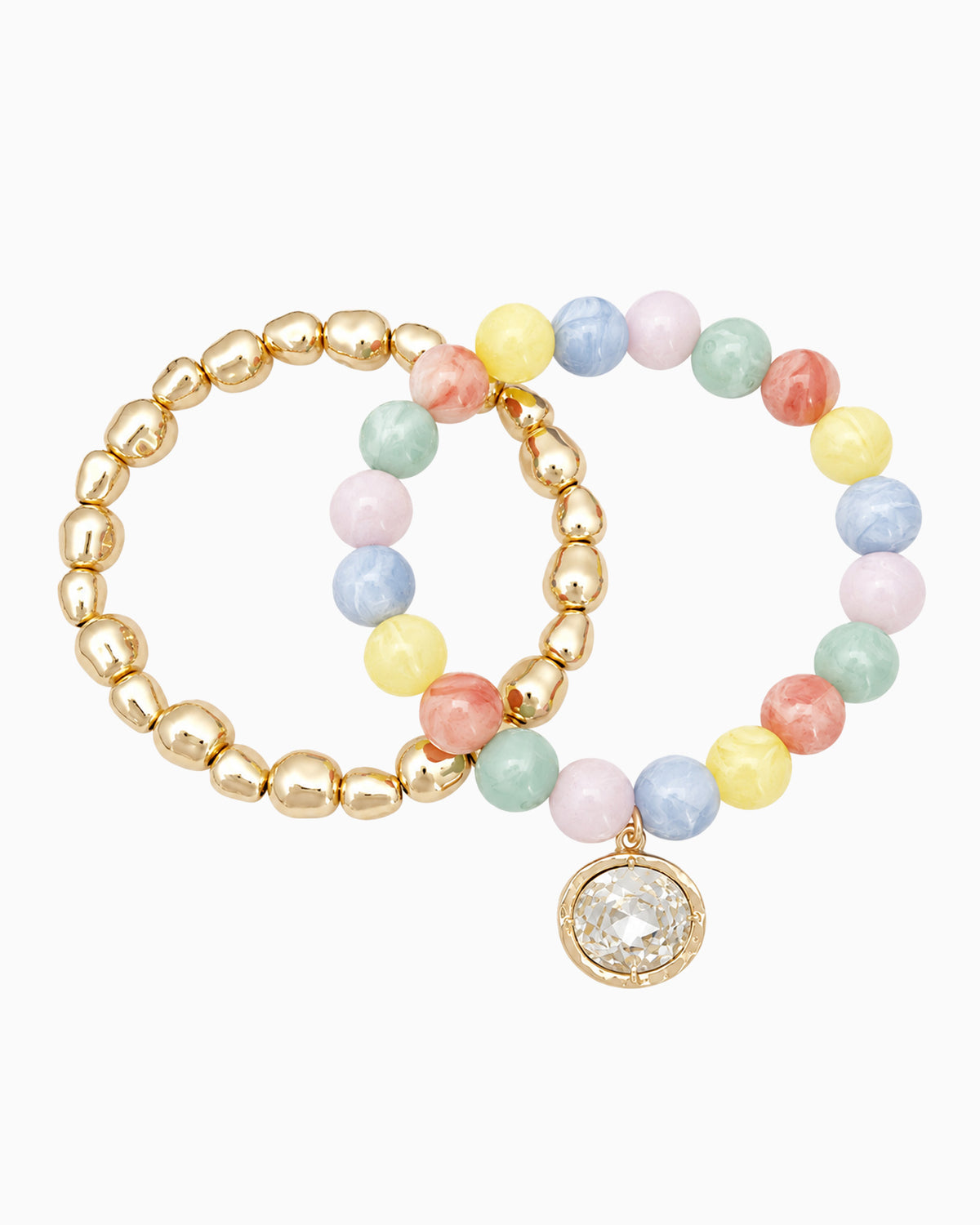 Marbled Bead Crystal Pendant Stretch Bracelet Set-3