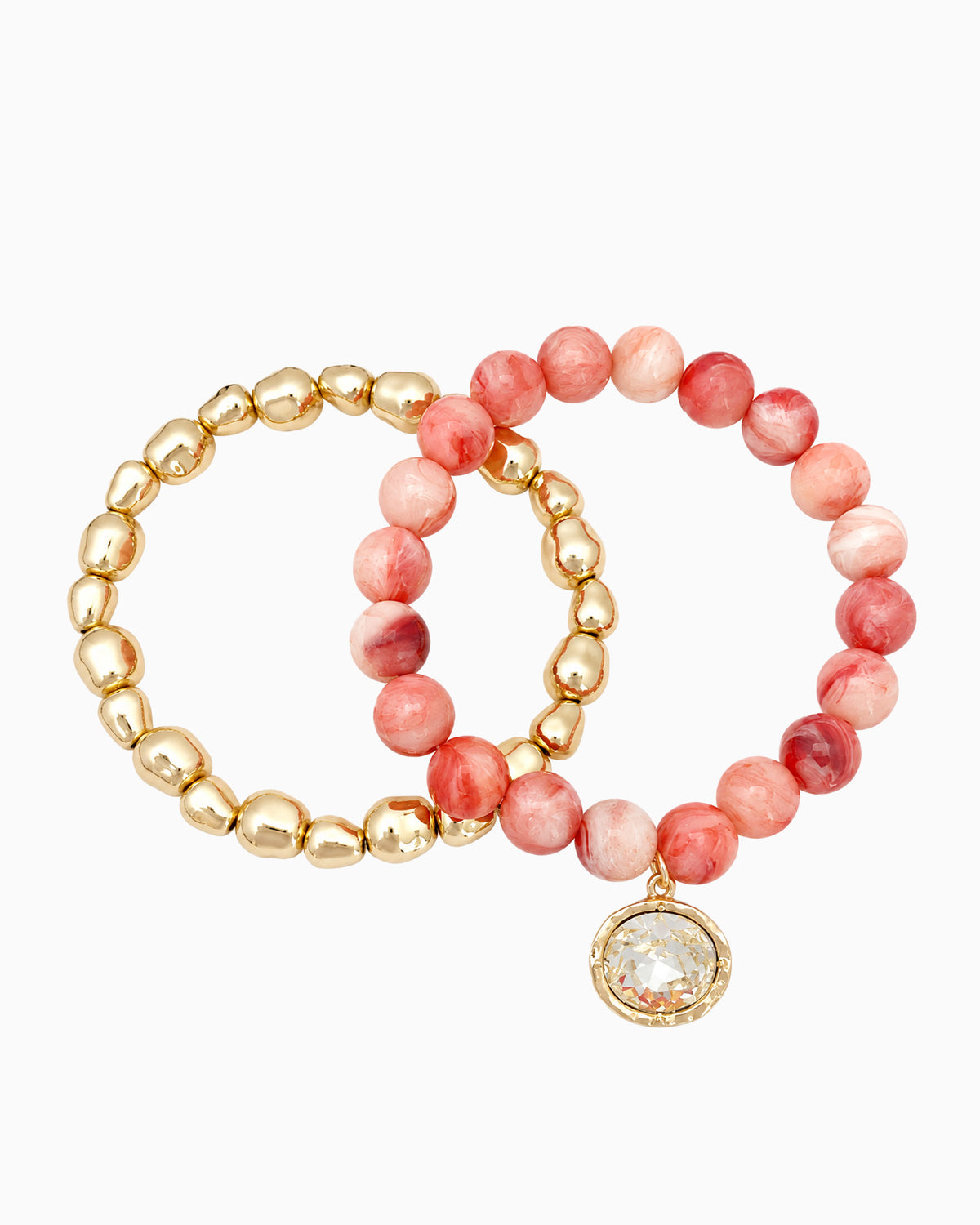 Marbled Bead Crystal Pendant Stretch Bracelet Set-1