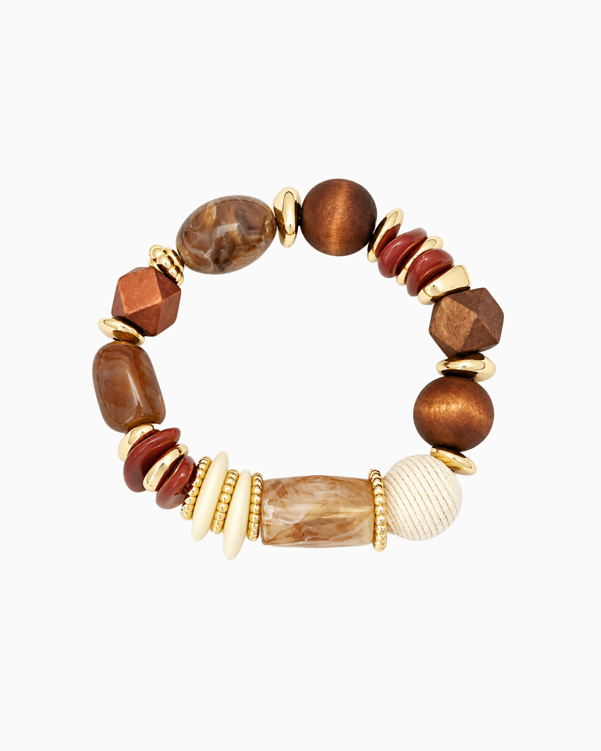 Wood Organic Mixed Beaded Stretch Bracelet