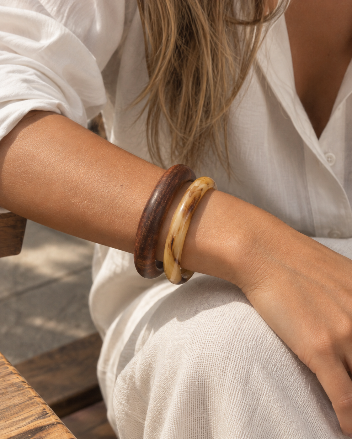 2 Set Marbled Wood Acrylic Bangle Set