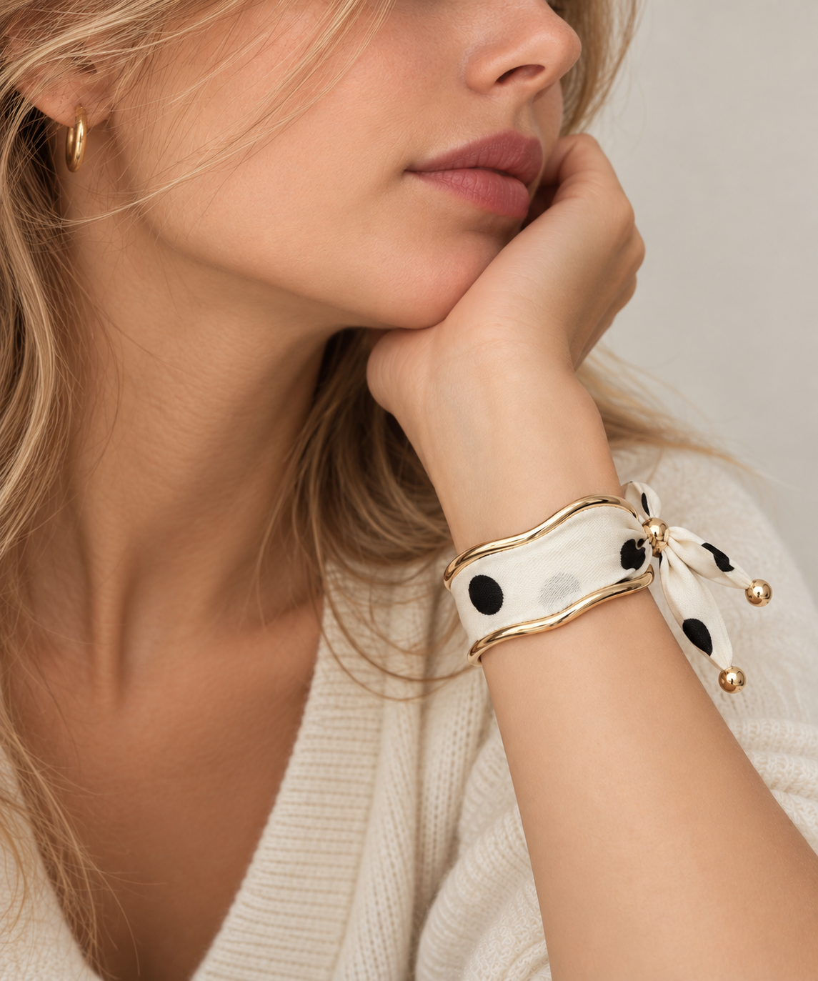 Polka Dot Scarf Tie Cuff Bracelet