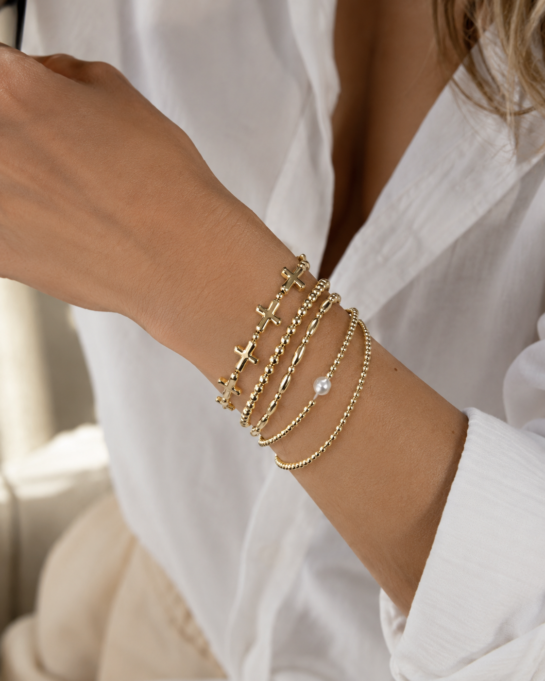 Cross & Pearl 5-Piece Stretch Bracelet Set-3