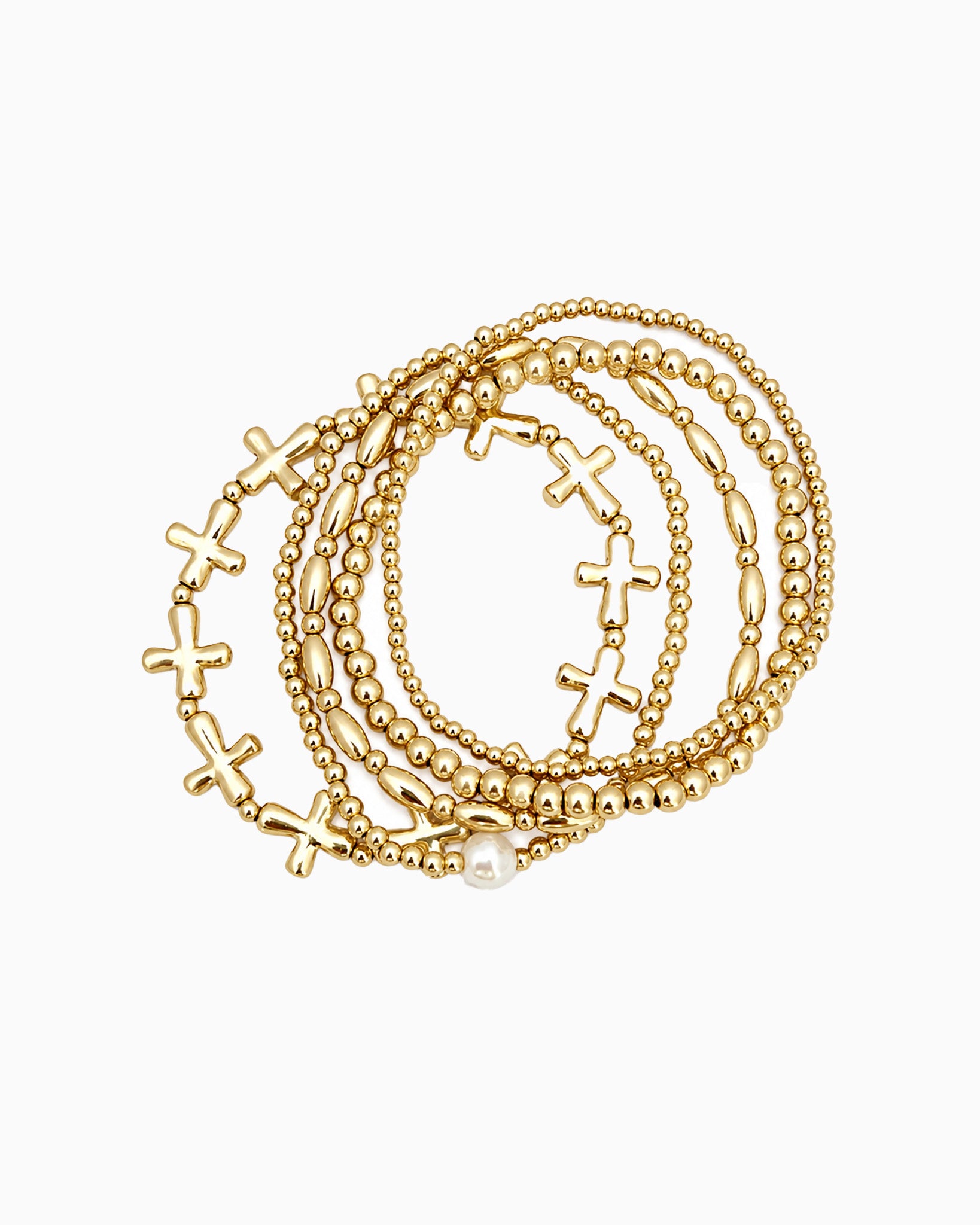 Cross & Pearl 5-Piece Stretch Bracelet Set-1