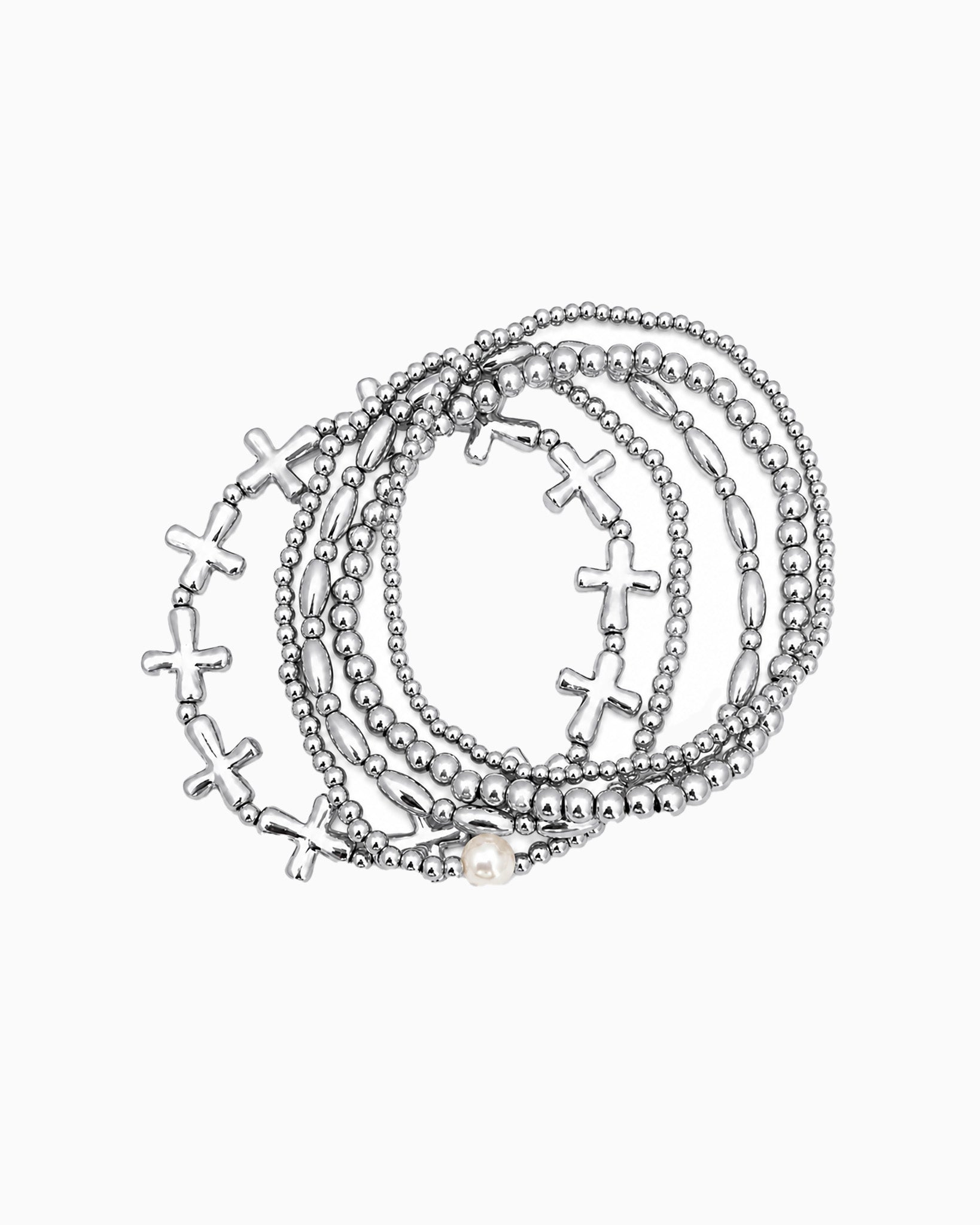 Cross & Pearl 5-Piece Stretch Bracelet Set-2