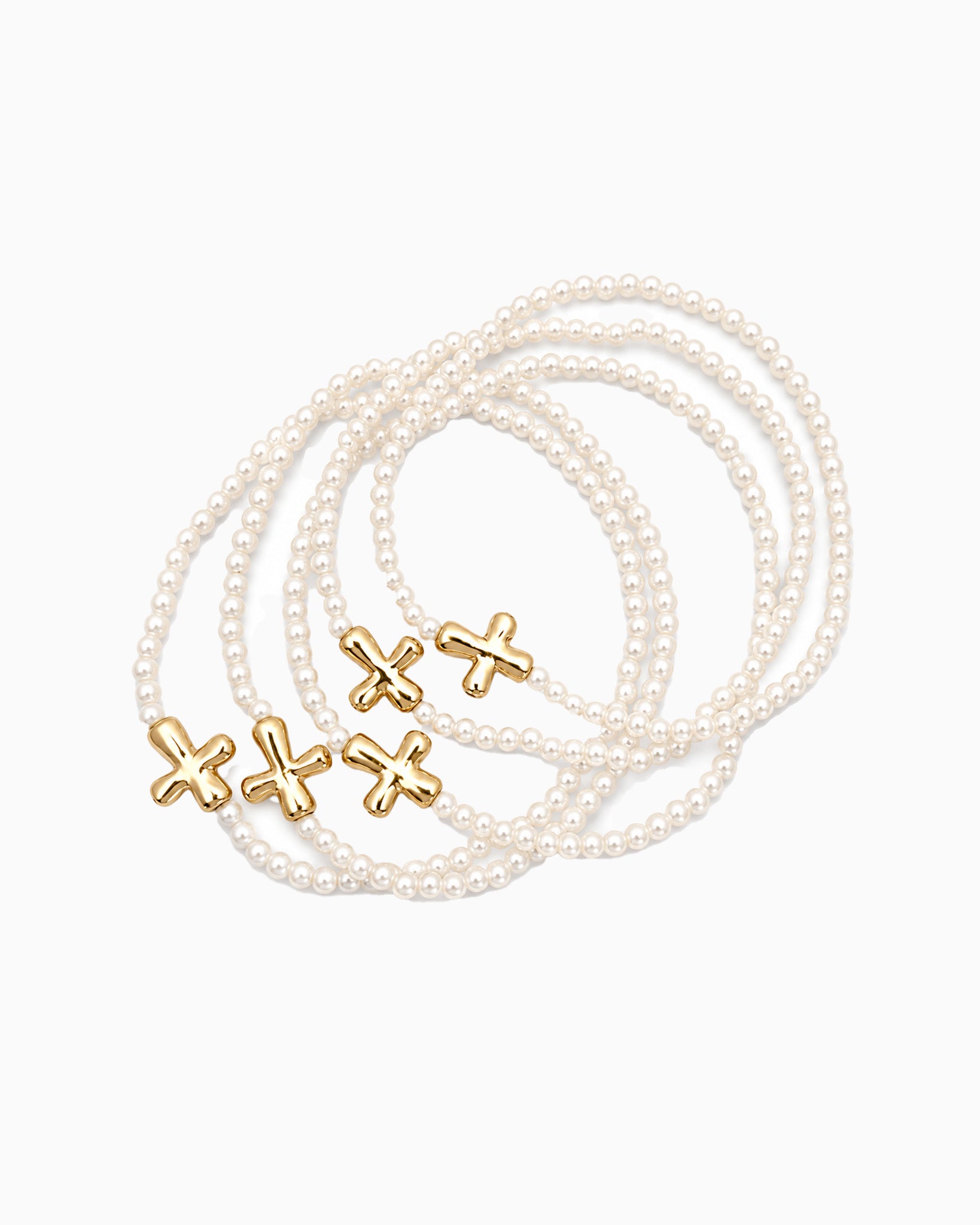 5-Piece Cross & Pearl Stretch Bracelet Set-1