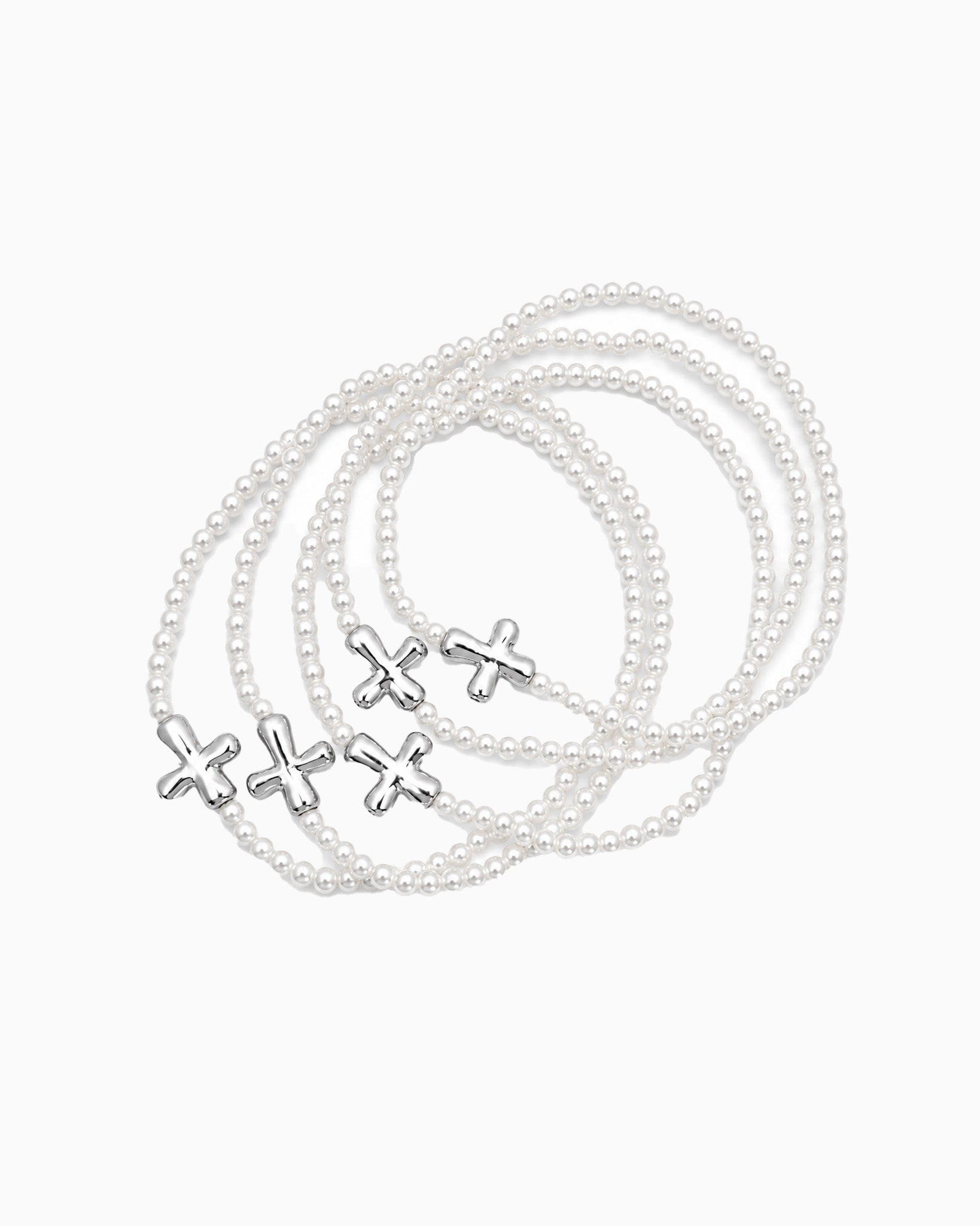 5-Piece Cross & Pearl Stretch Bracelet Set-2