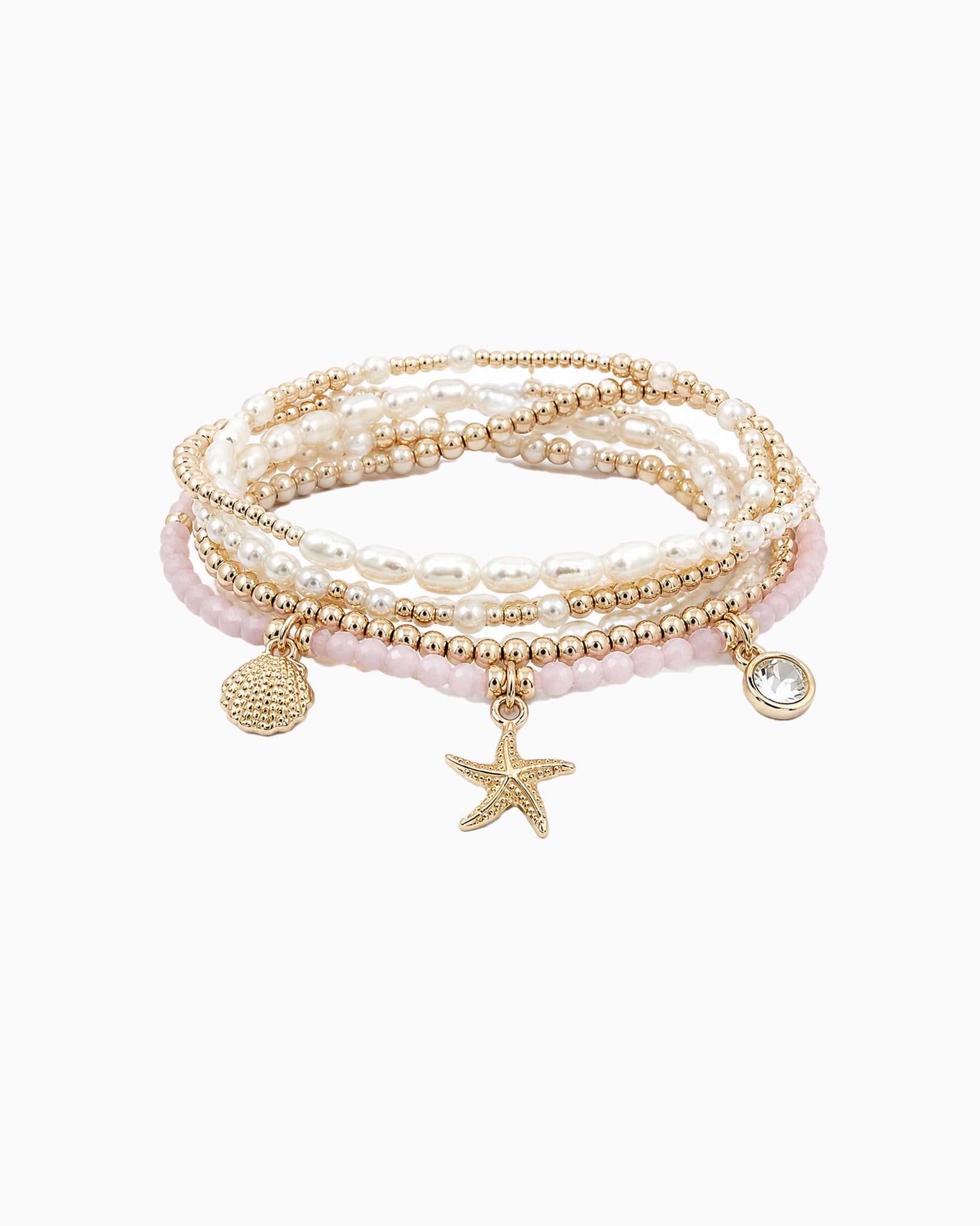 Coastal Sealife Starfish & Pearl Stretch Bracelet Set of 5-4